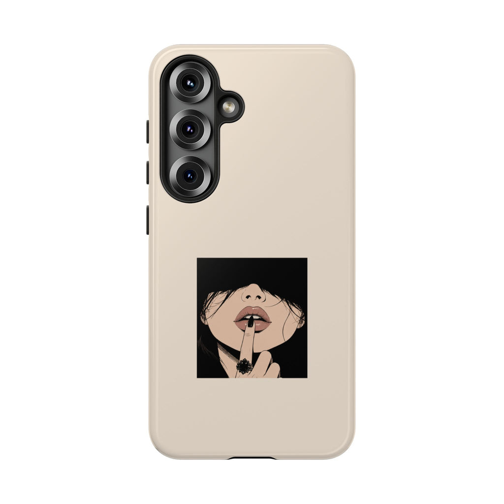 Minimal Anime Girl Shh Design, Edgy Aesthetic Protective Cover