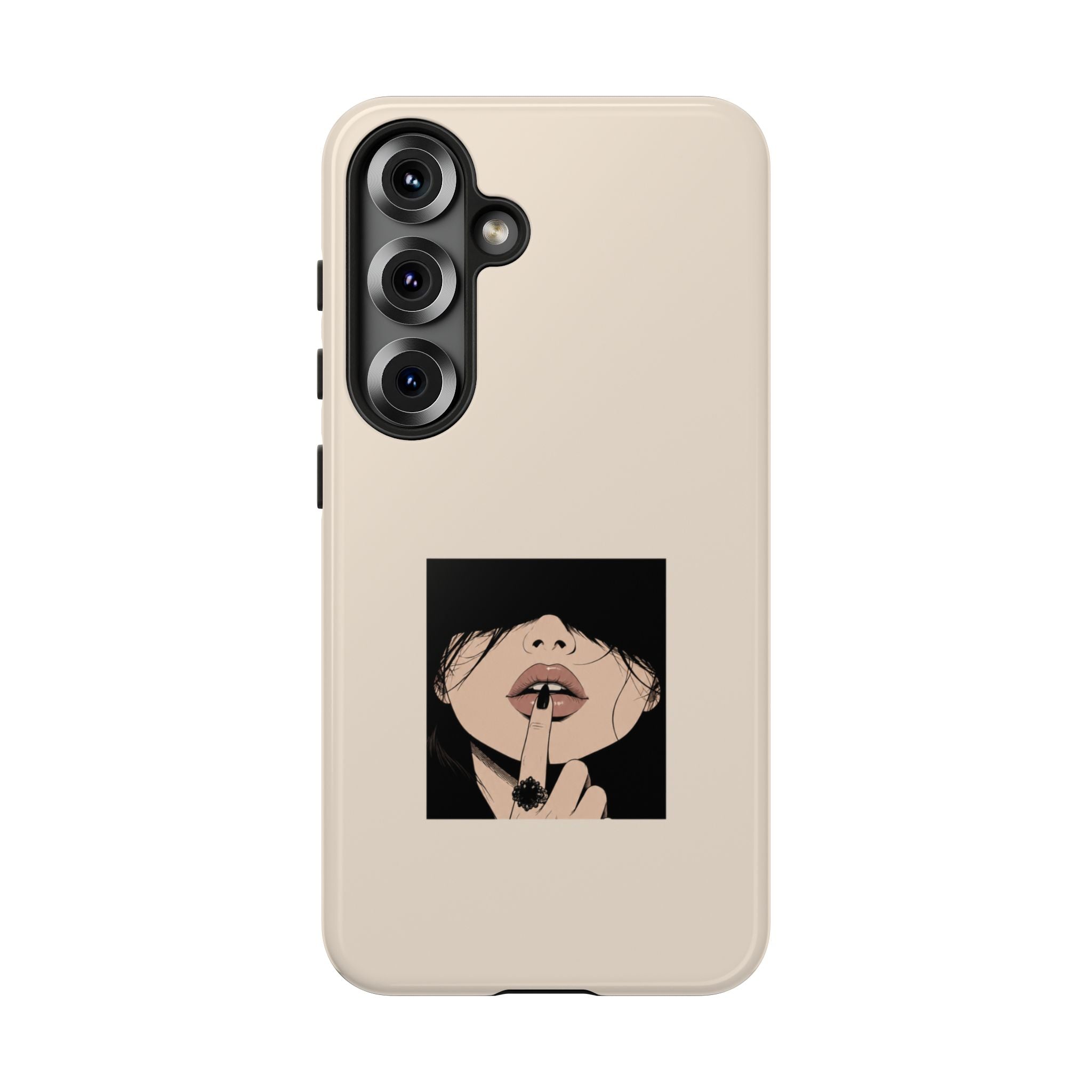 Minimal Anime Girl Shh Design, Edgy Aesthetic Protective Cover