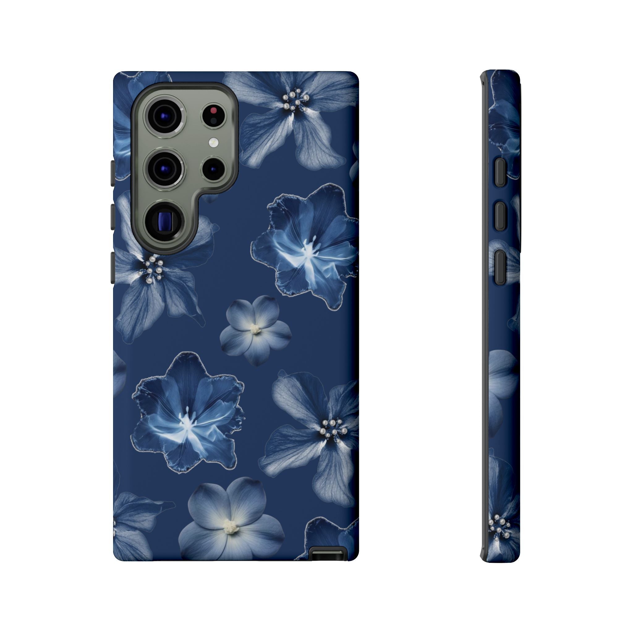 Navy Floral Tough Phone Case — Blue Bloom Protective Cover