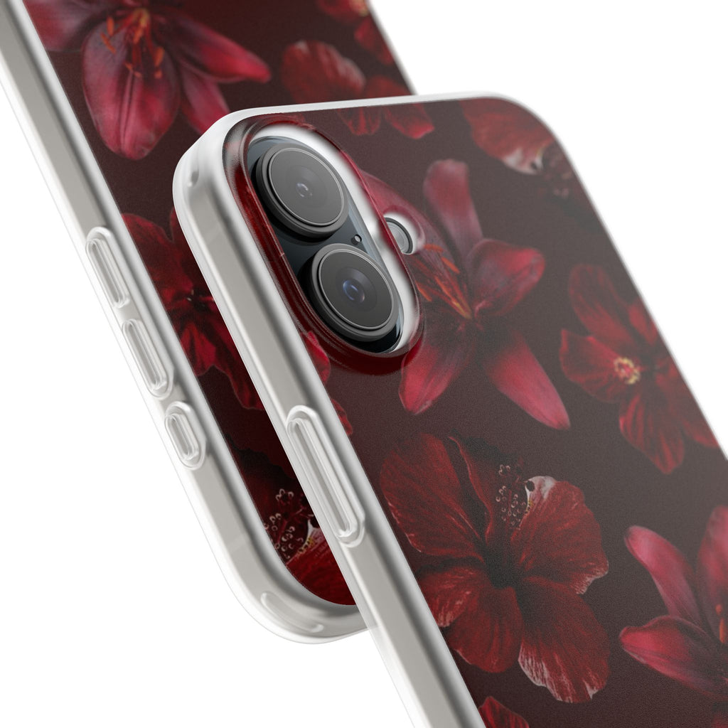 Red Floral Flexi Phone Case – Dark Burgundy Lily Pattern