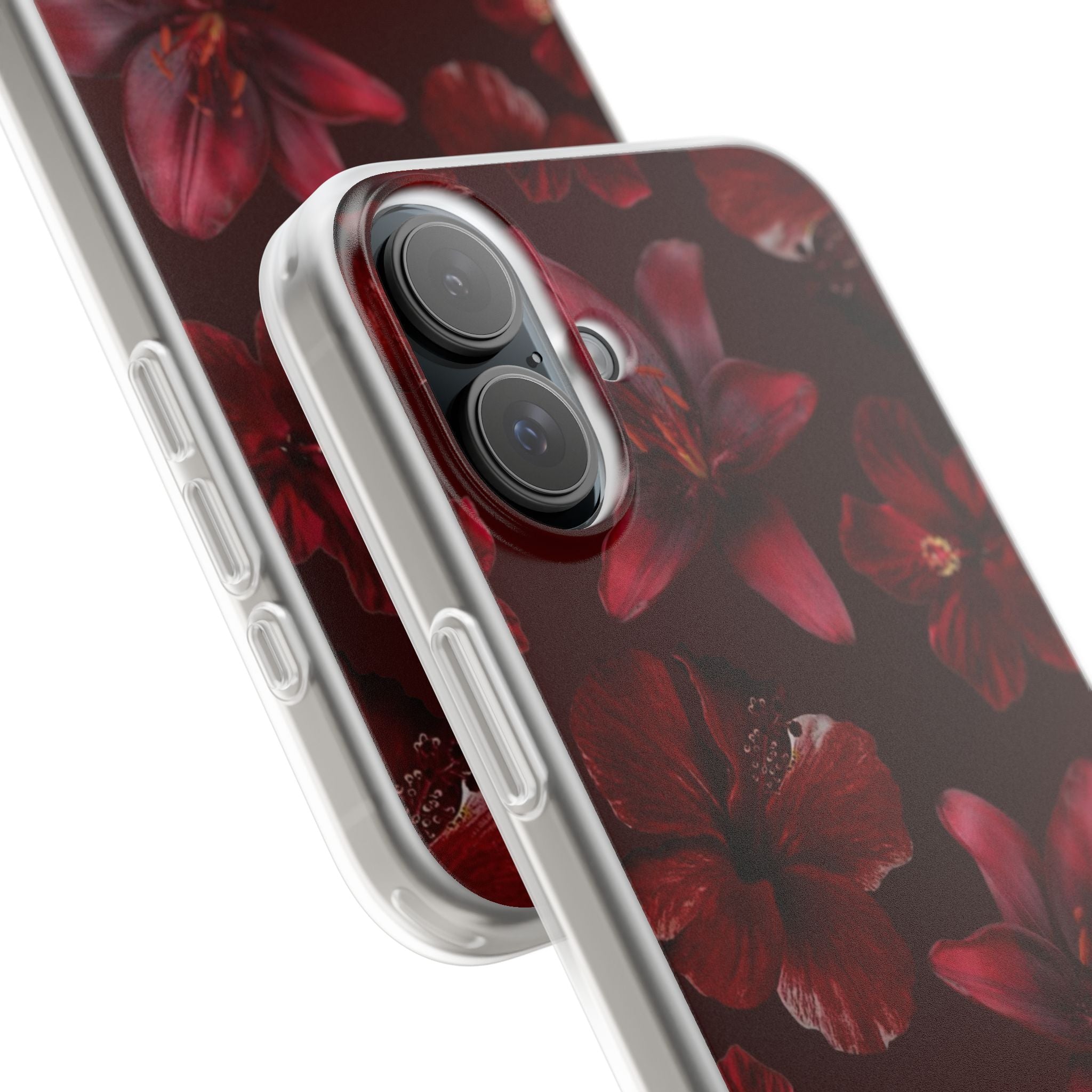 Red Floral Flexi Phone Case – Dark Burgundy Lily Pattern