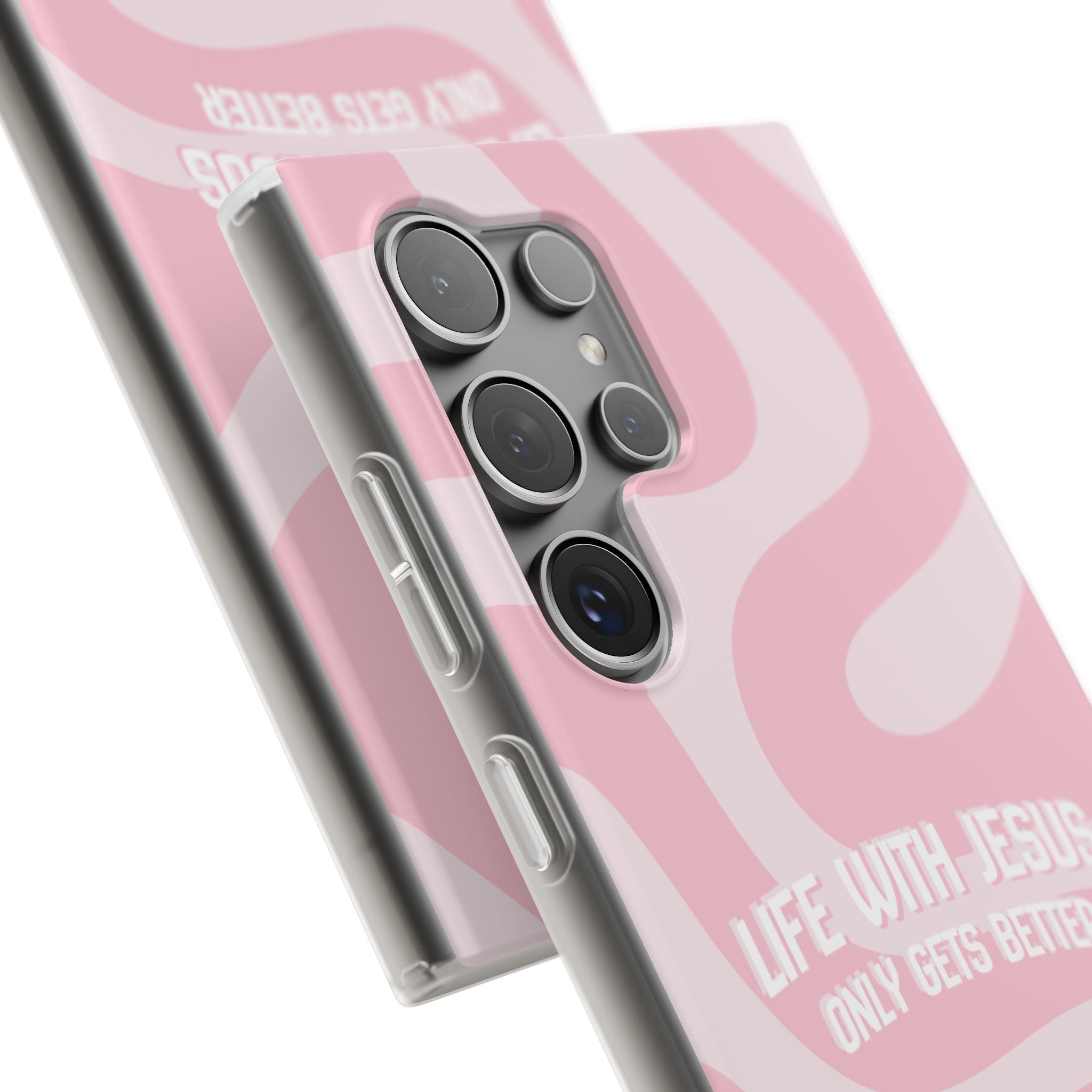 Pink Swirl Phone Case — "Life with Jesus Only Gets Better" Christian iPhone Cover