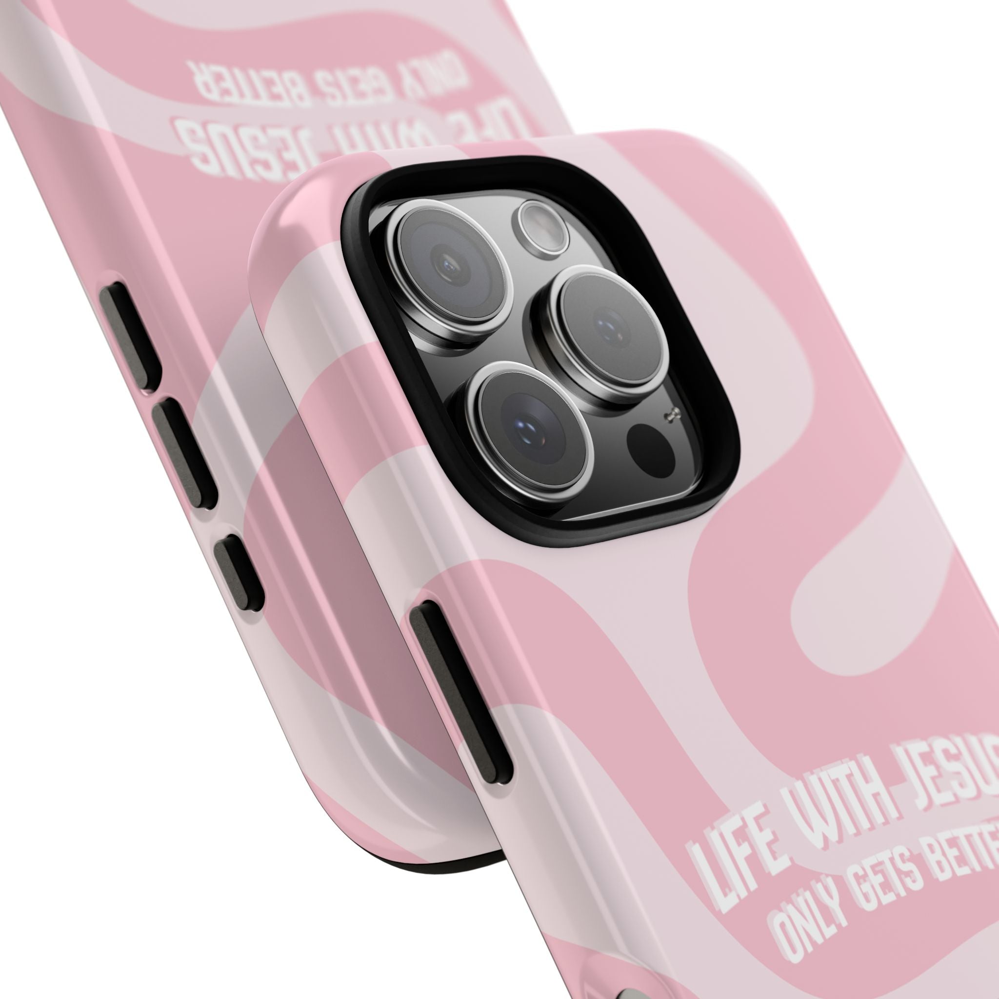 Pink Swirl Phone Case - "Life With Jesus Only Gets Better" Christian iPhone Cover