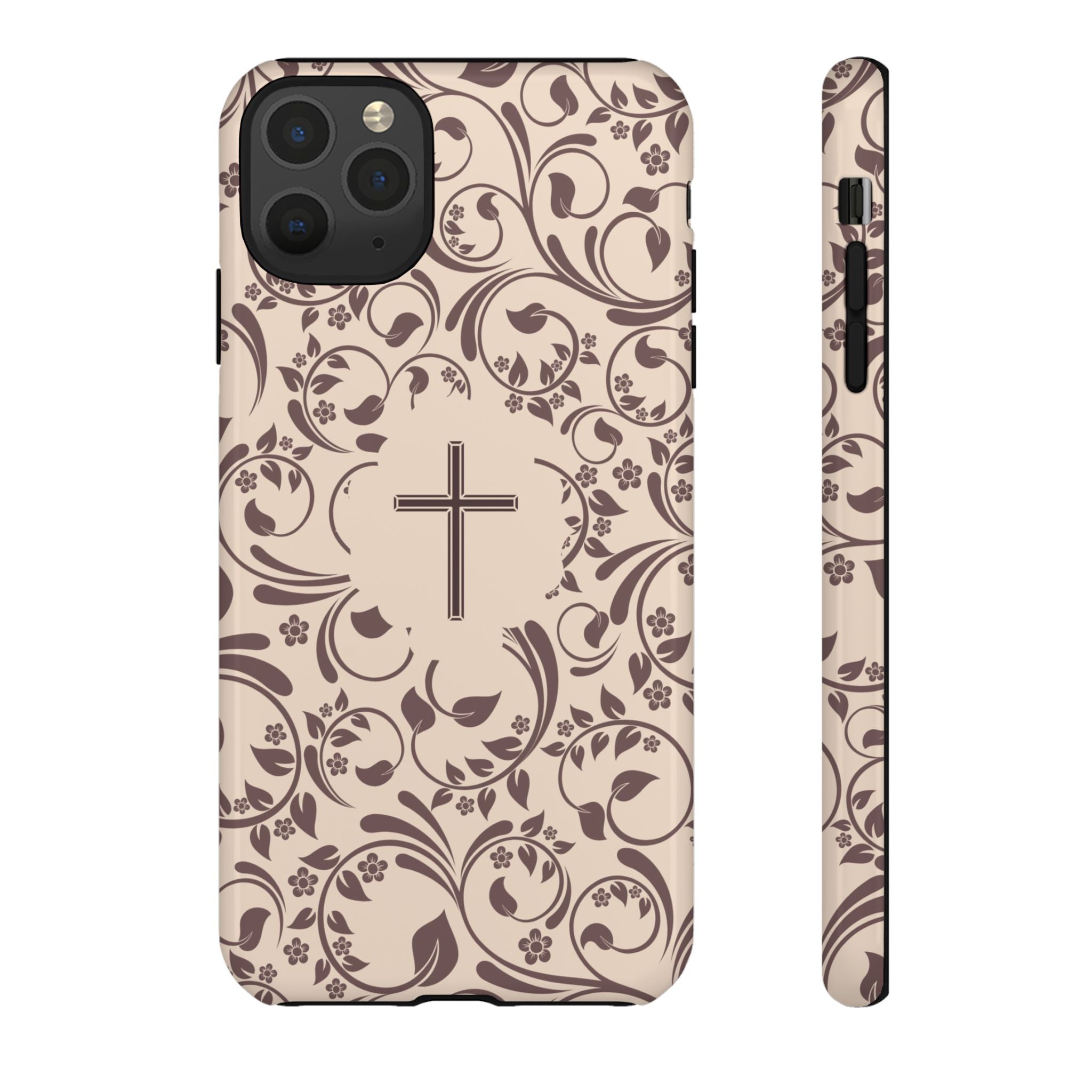 Christian Cross Floral Phone Case — Elegant Religious Protective Cover