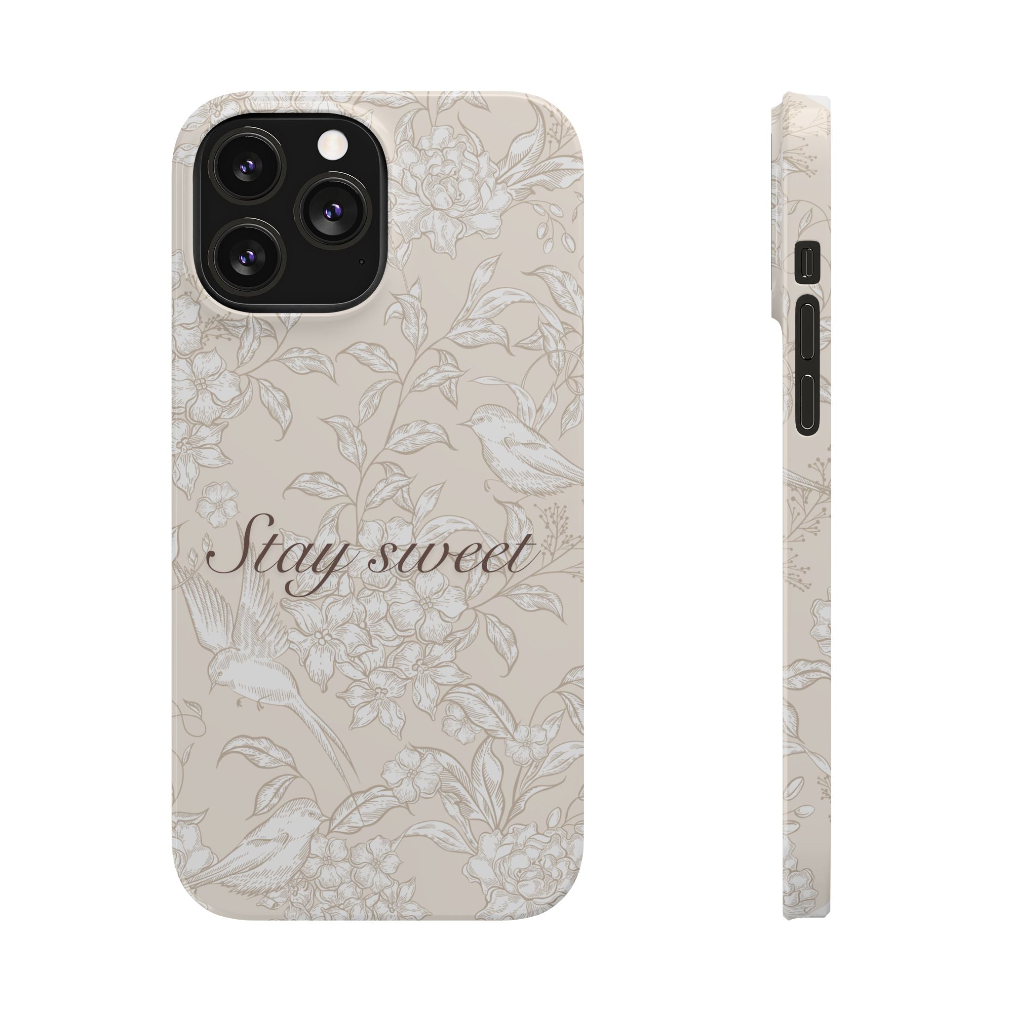 Stay Sweet Floral Slim Phone Case — Beige Bird & Blossom Protective Cover