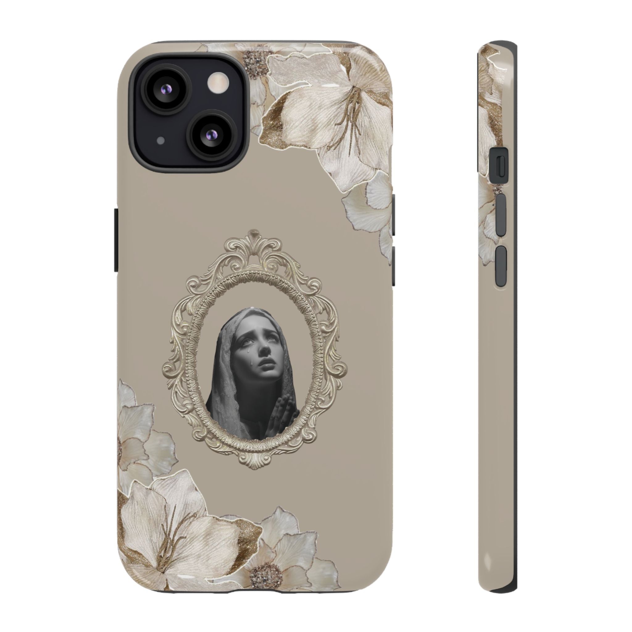 Vintage Floral Phone Case with Sacred Madonna Portrait