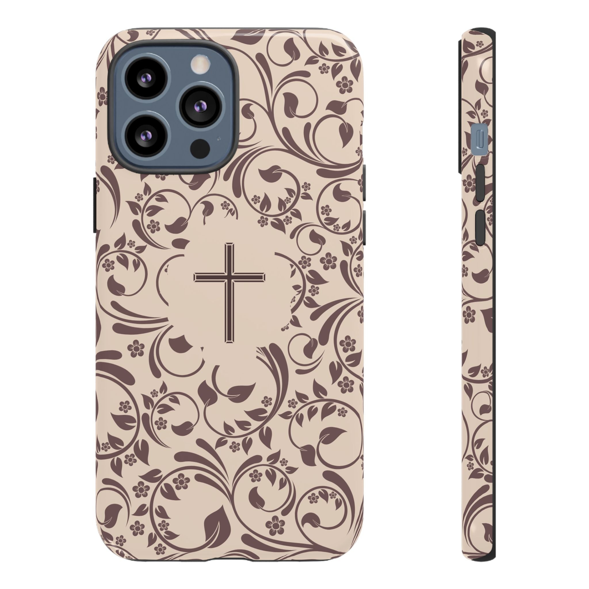 Christian Cross Floral Phone Case — Elegant Religious Protective Cover