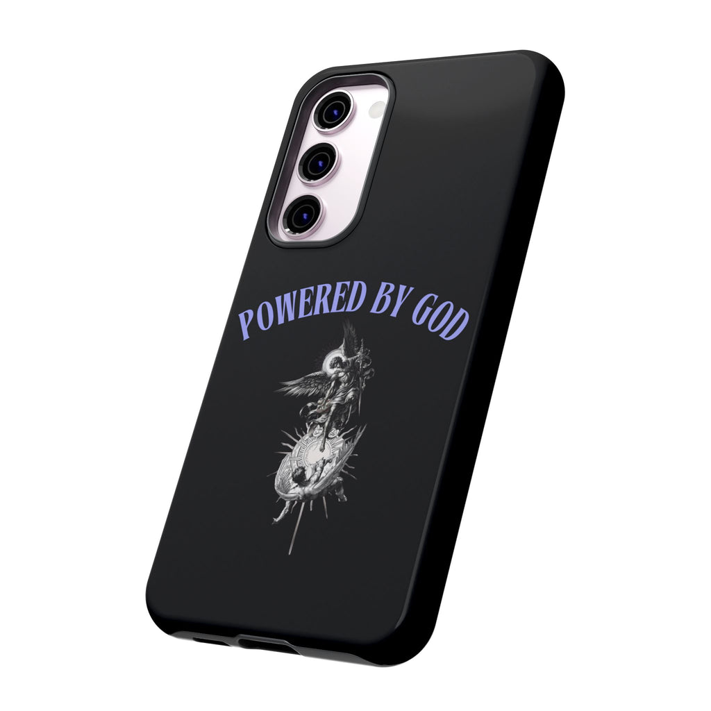 Phone Case — "Powered by God" Black Protective Case with Angelic Skull Design