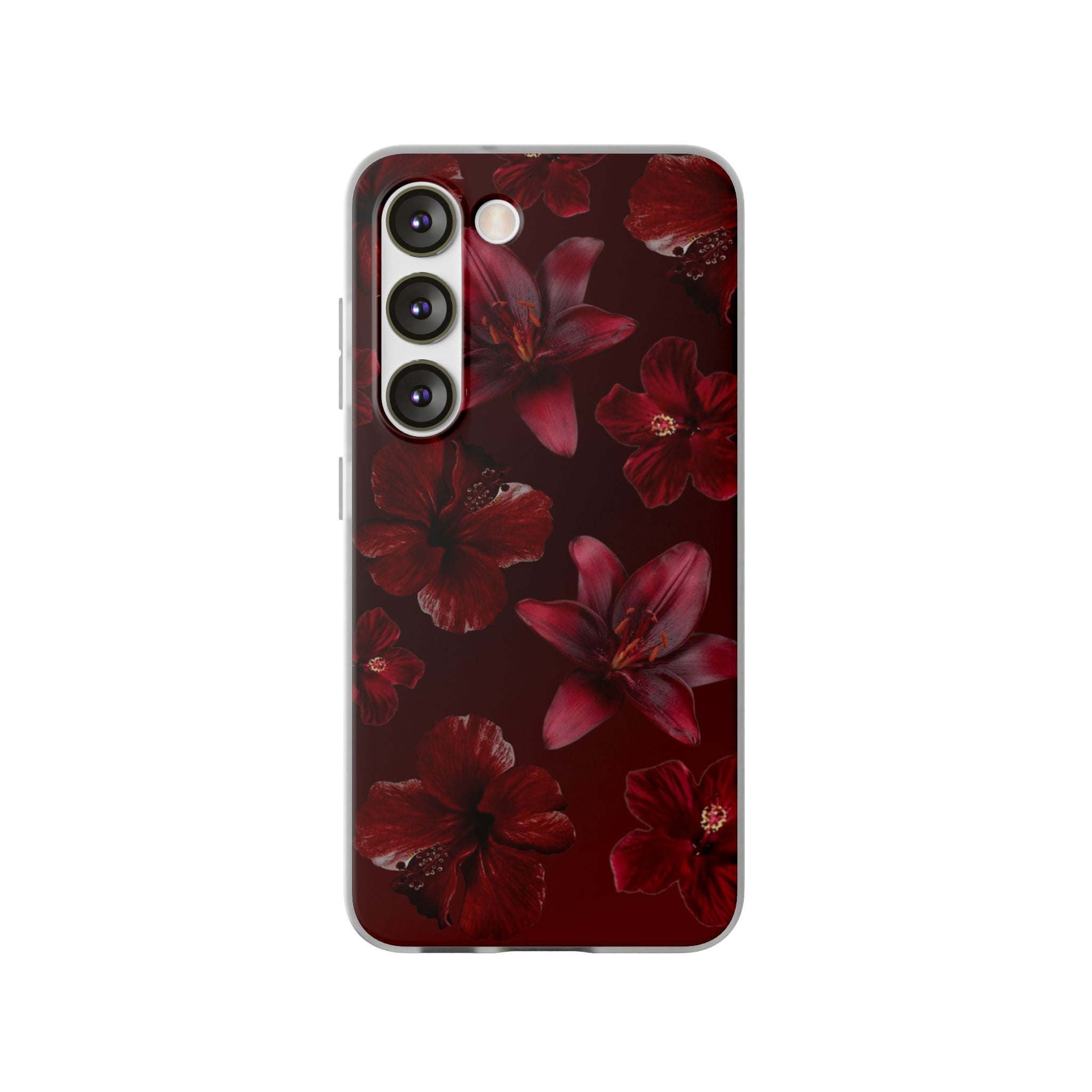 Red Floral Flexi Phone Case – Dark Burgundy Lily Pattern