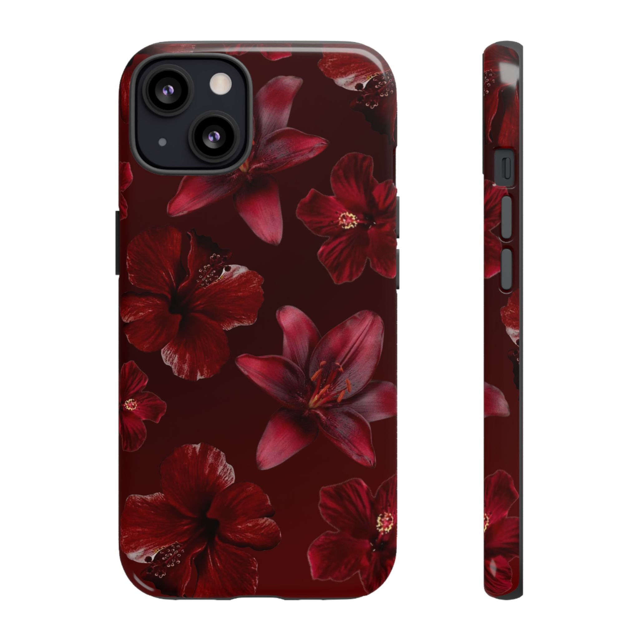 Tough Cases - Dark Red Floral Phone Case