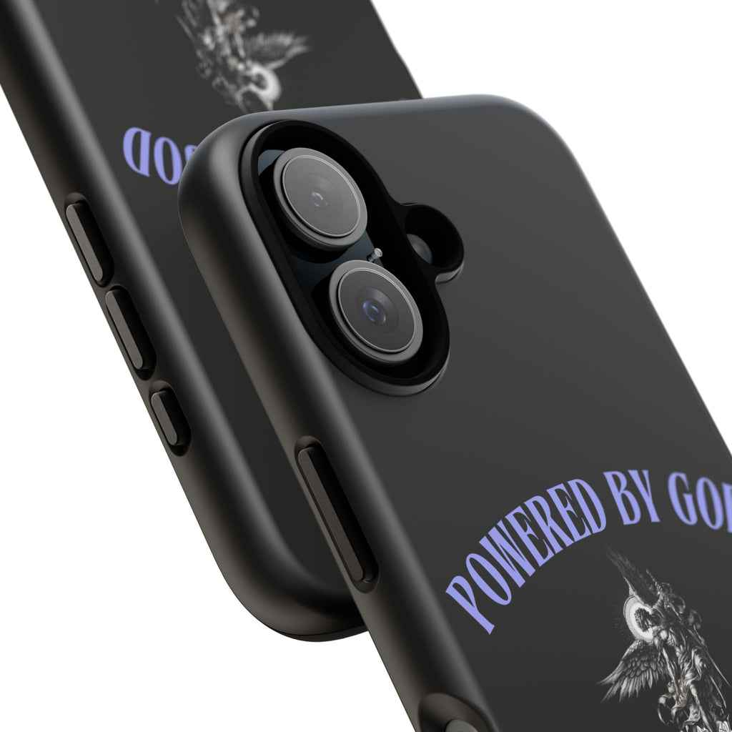Phone Case — "Powered by God" Black Protective Case with Angelic Skull Design