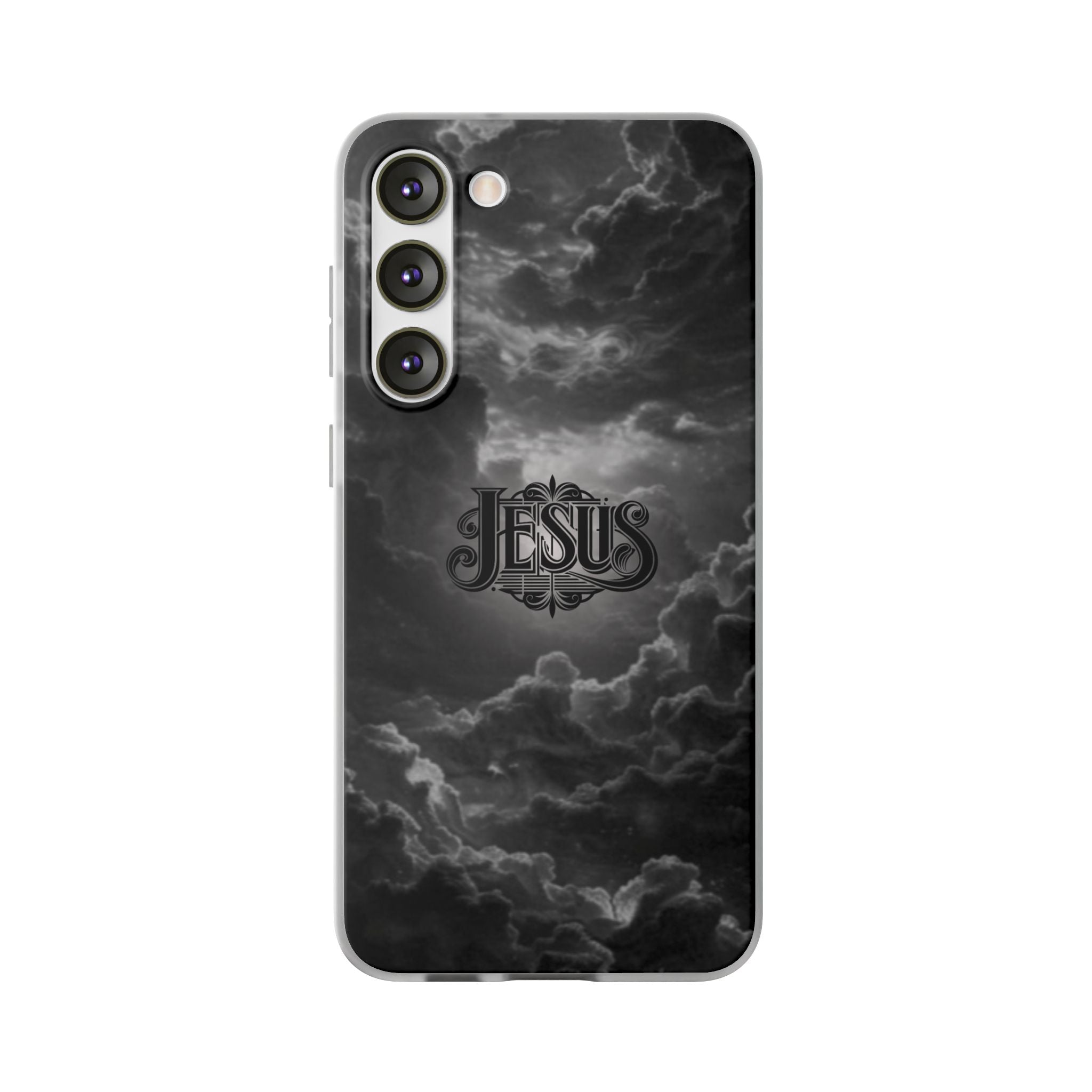 Jesus Cloud Phone Case — Faith-Inspired Flexi Case with 'Jesus' Script