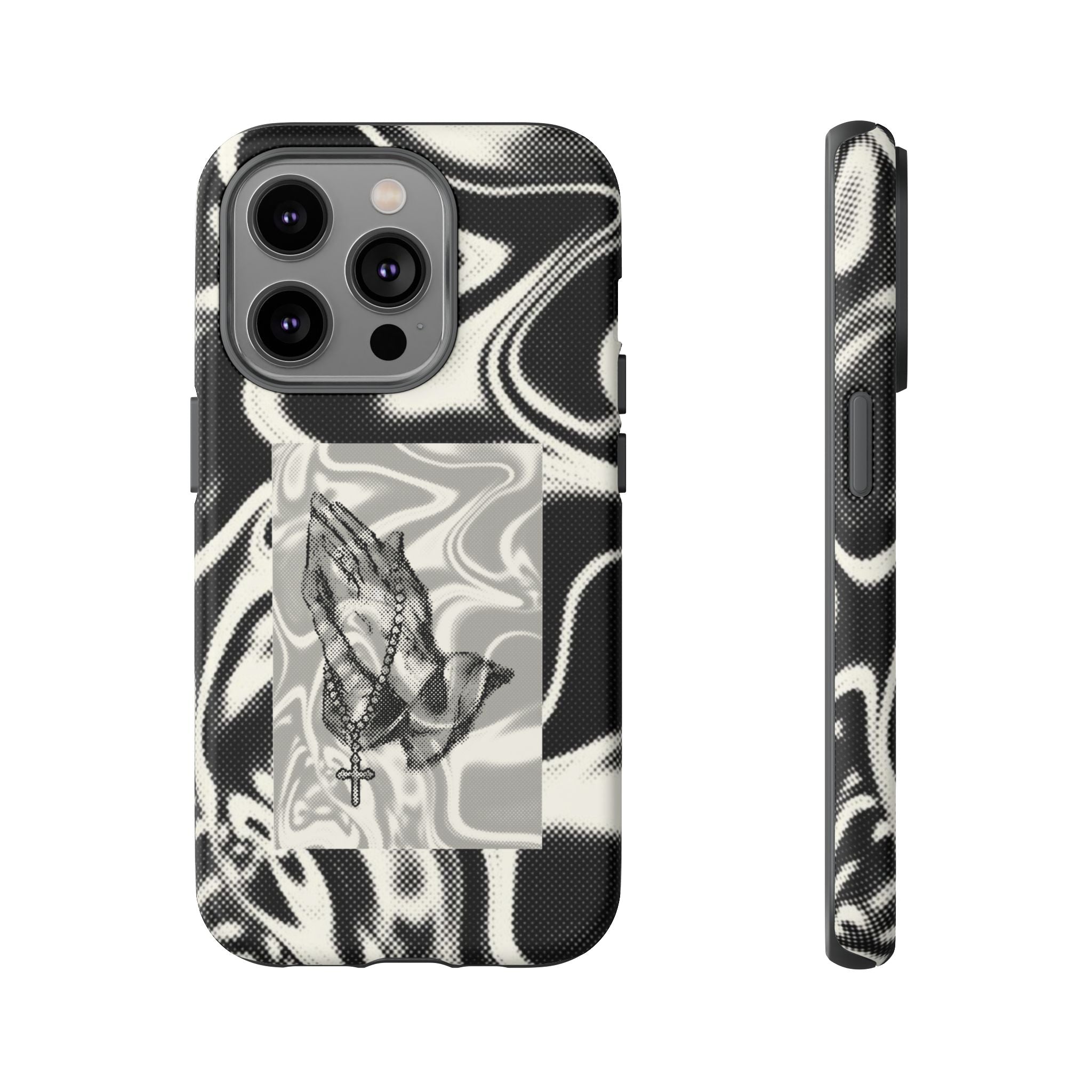 Praying Hands Phone Case – Black White Marble Spiritual Design
