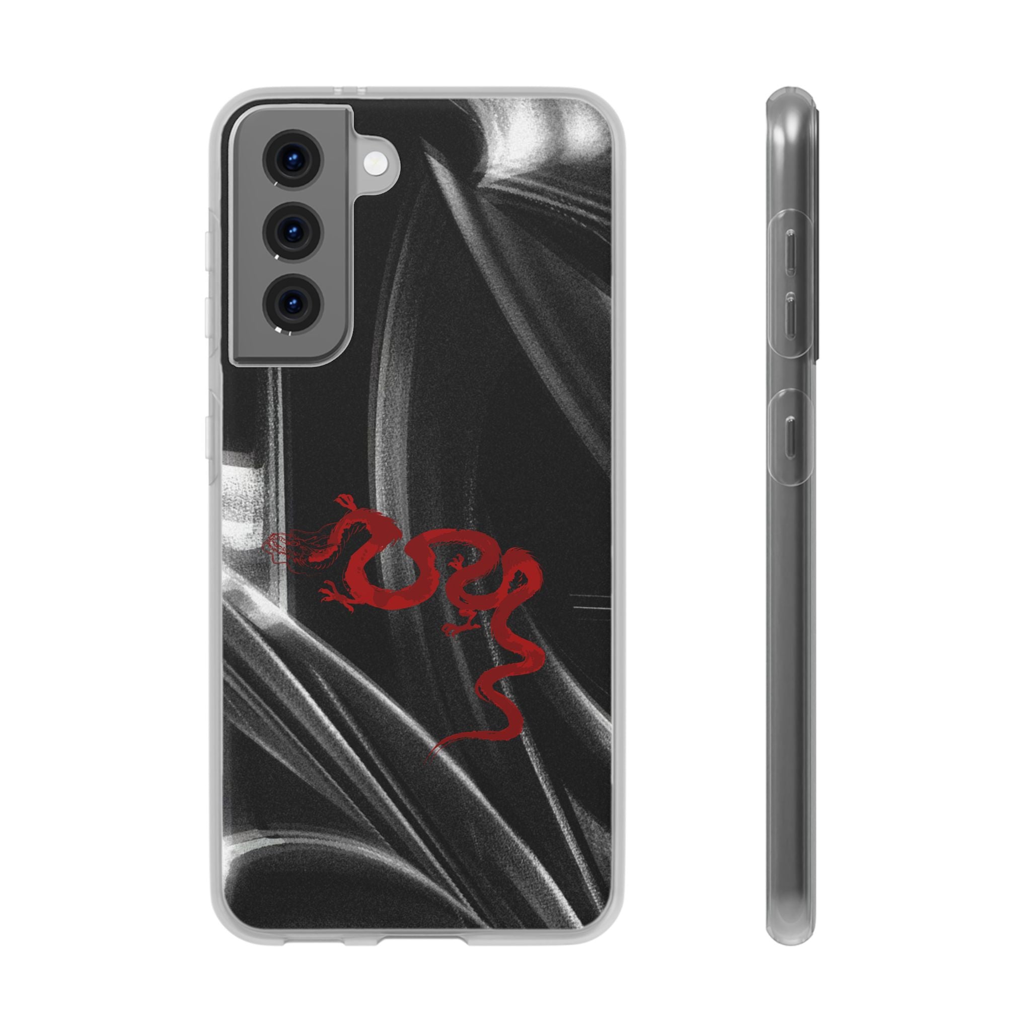 Flexi Phone Case — Black Smoke Background with Red Dragon