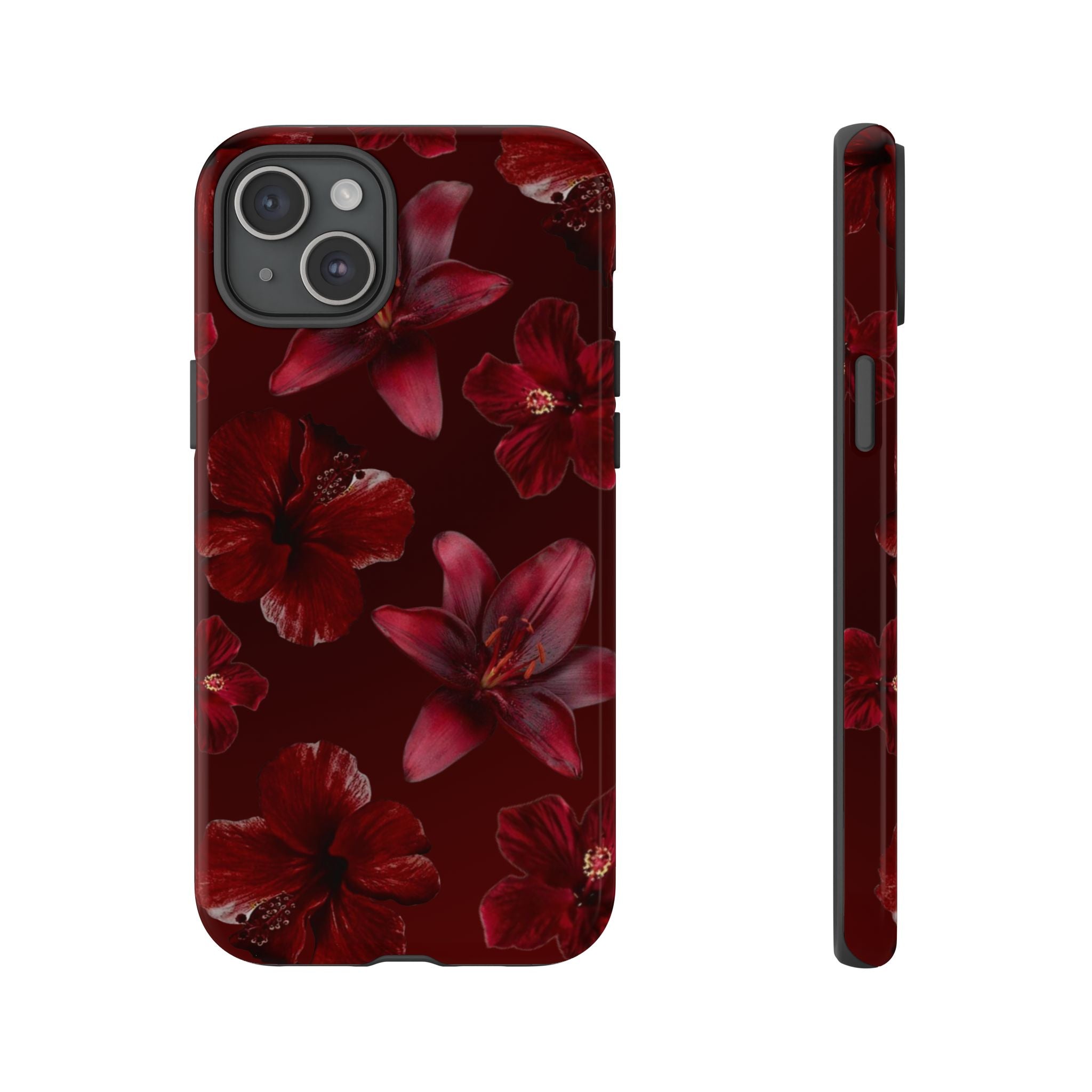 Tough Cases - Dark Red Floral Phone Case