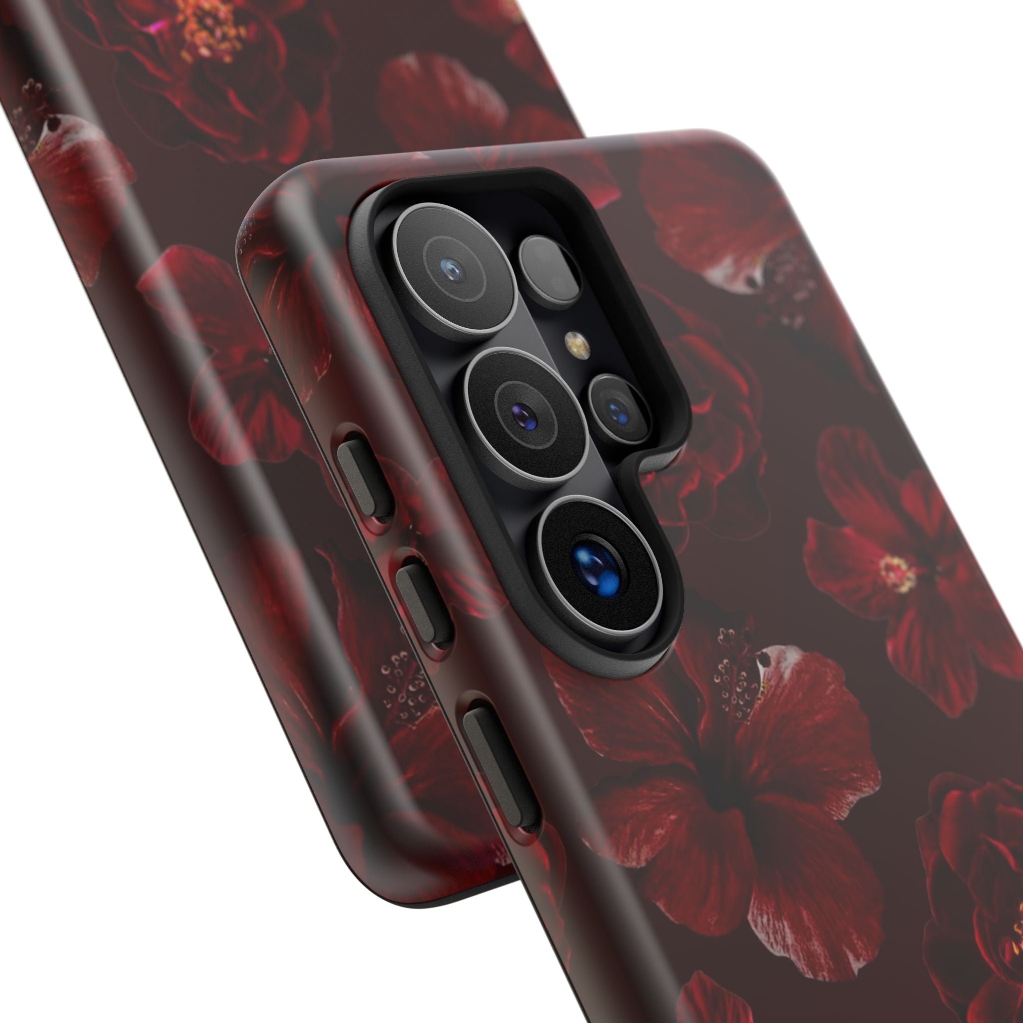Dark Red Floral Phone Case – Protective Tough Case with Burgundy Roses