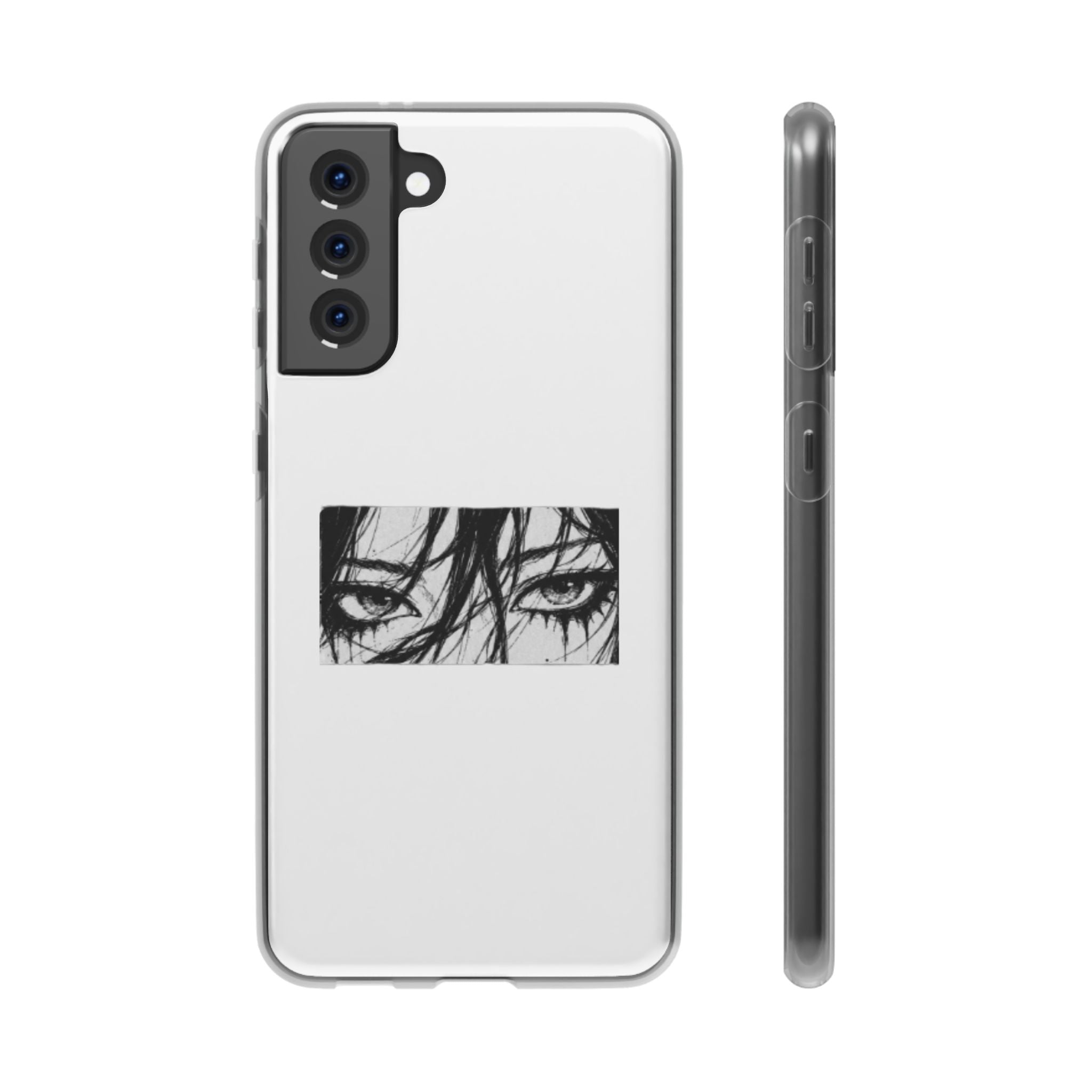 Anime Eyes Illustration Phone Case - Moody Black & White Flexi Case
