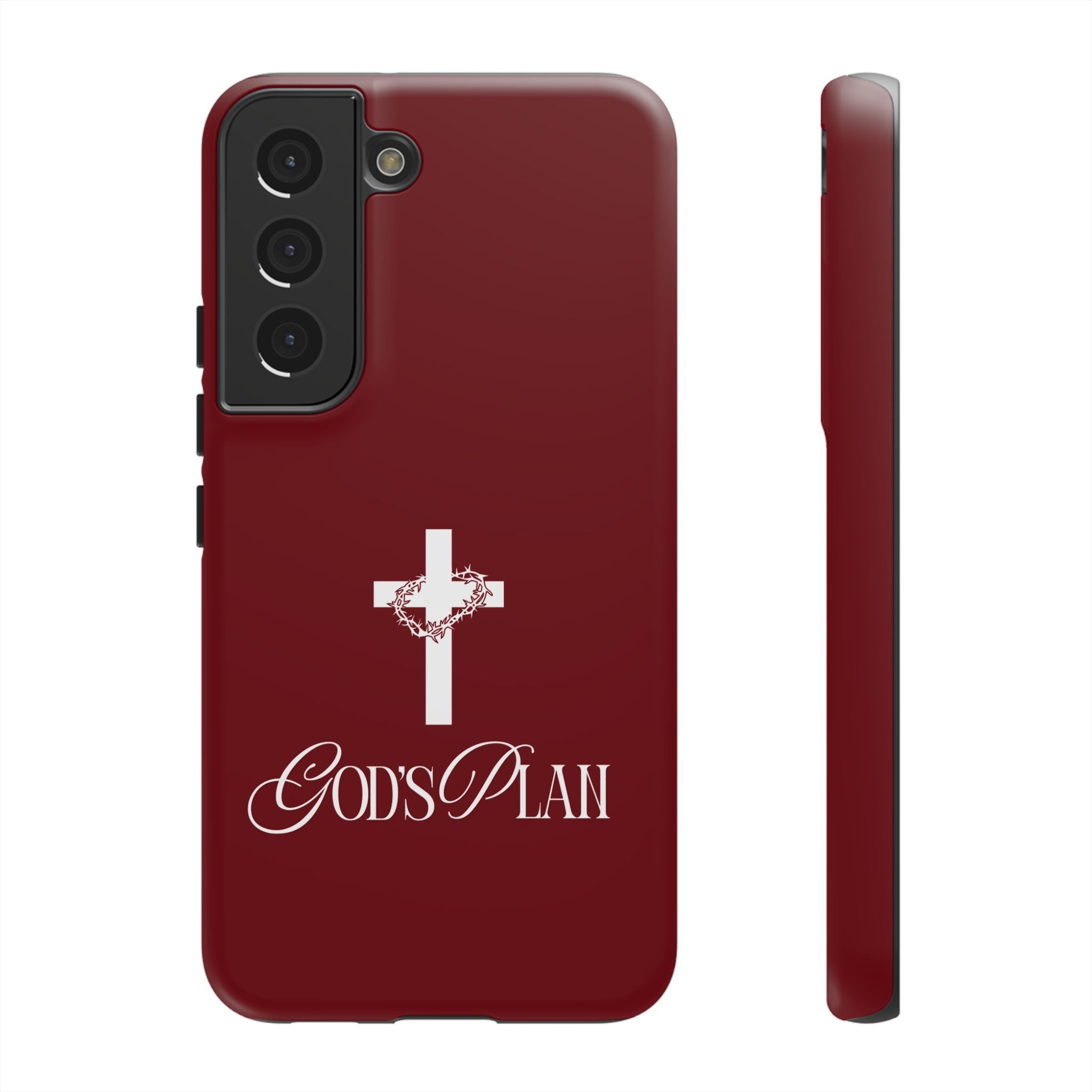 God's Plan — Christian Tough Phone Case | Cross Faith Burgundy Cover