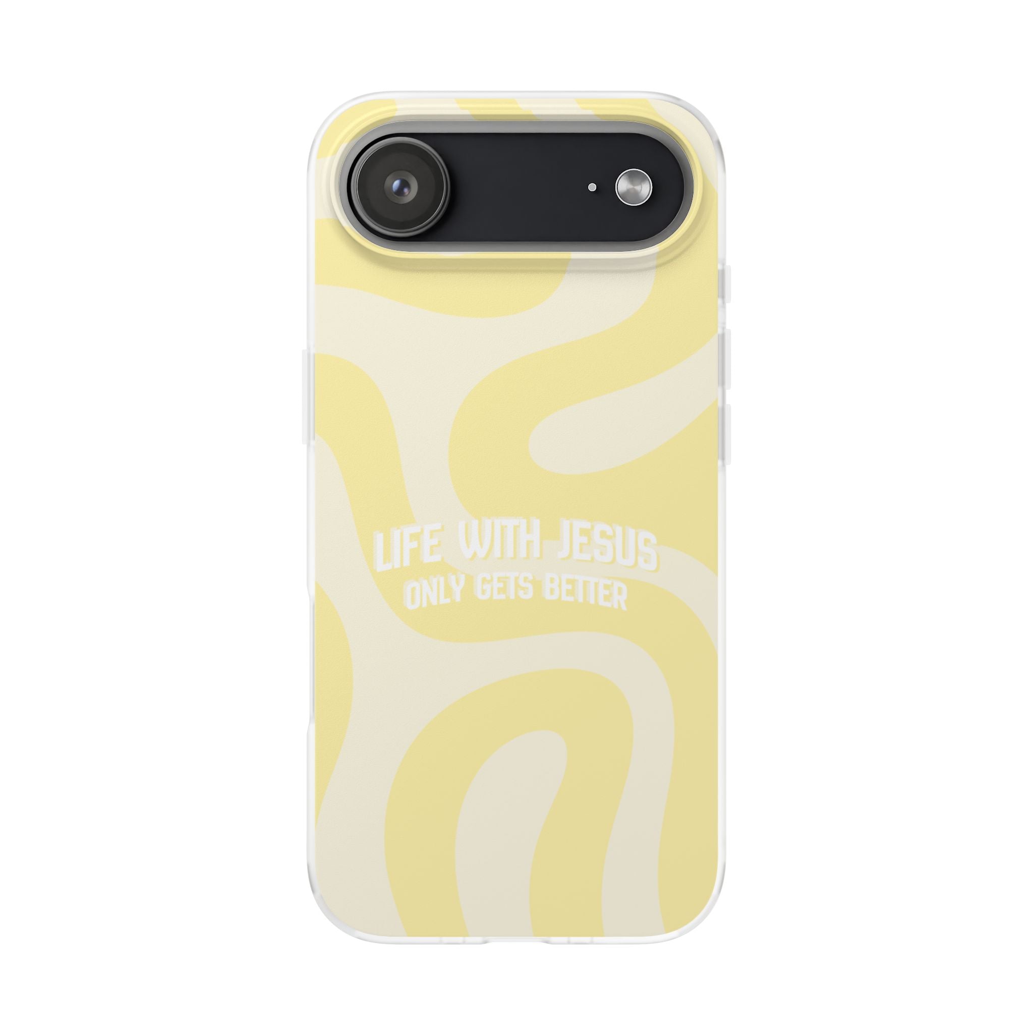 Christian Phone Case - "Life With Jesus Only Gets Better" Yellow Swirl Flexi Case