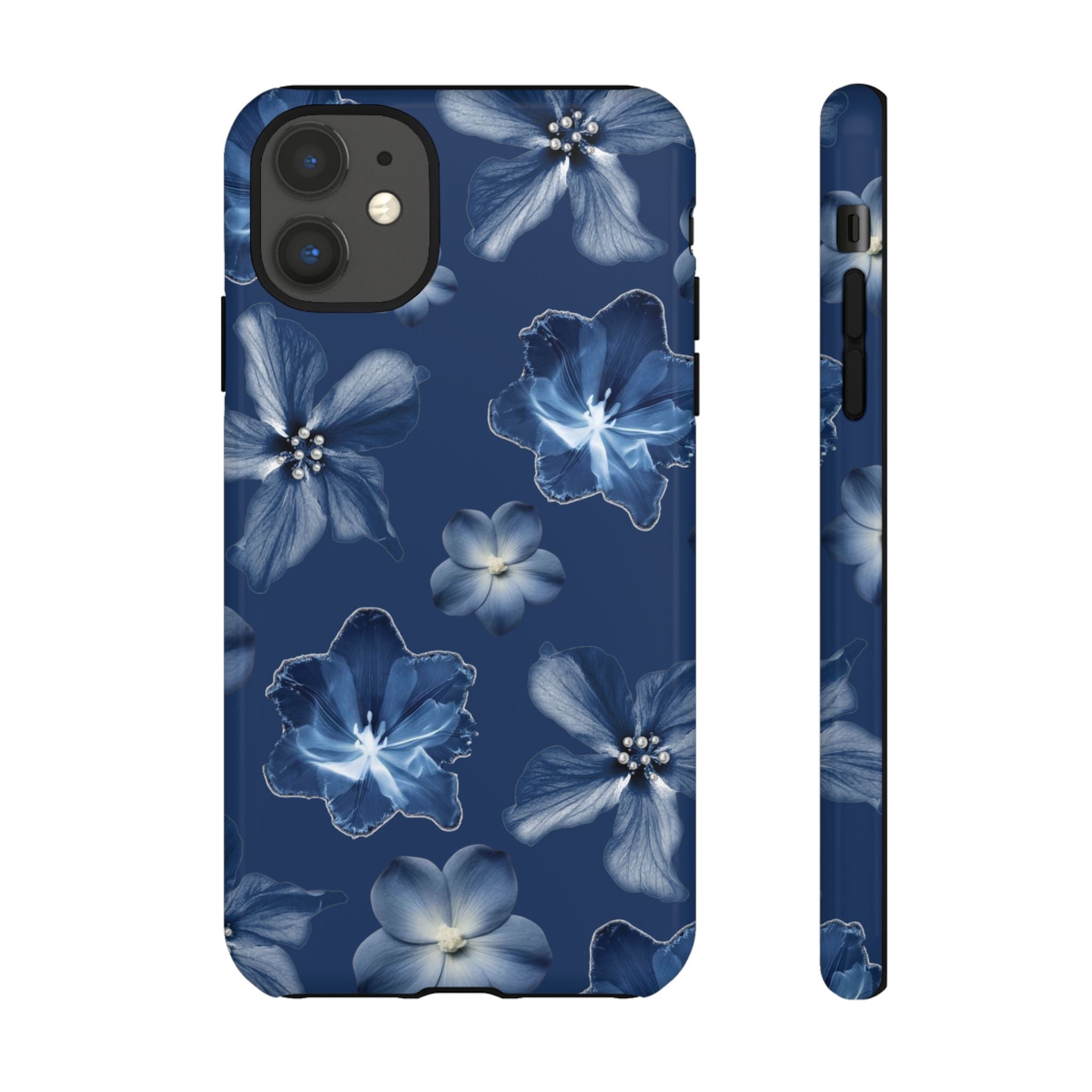 Navy Floral Tough Phone Case — Blue Bloom Protective Cover