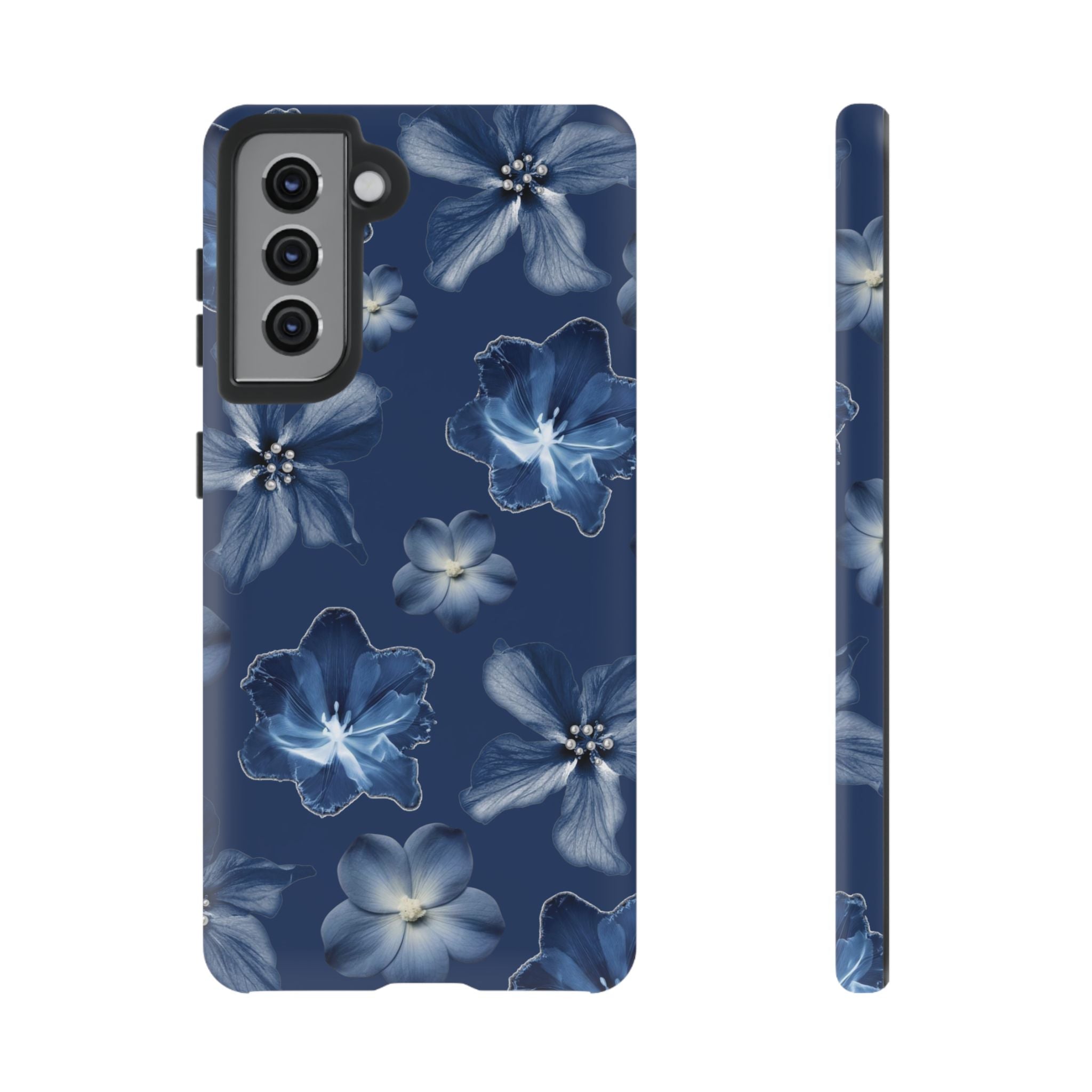 Navy Floral Tough Phone Case — Blue Bloom Protective Cover