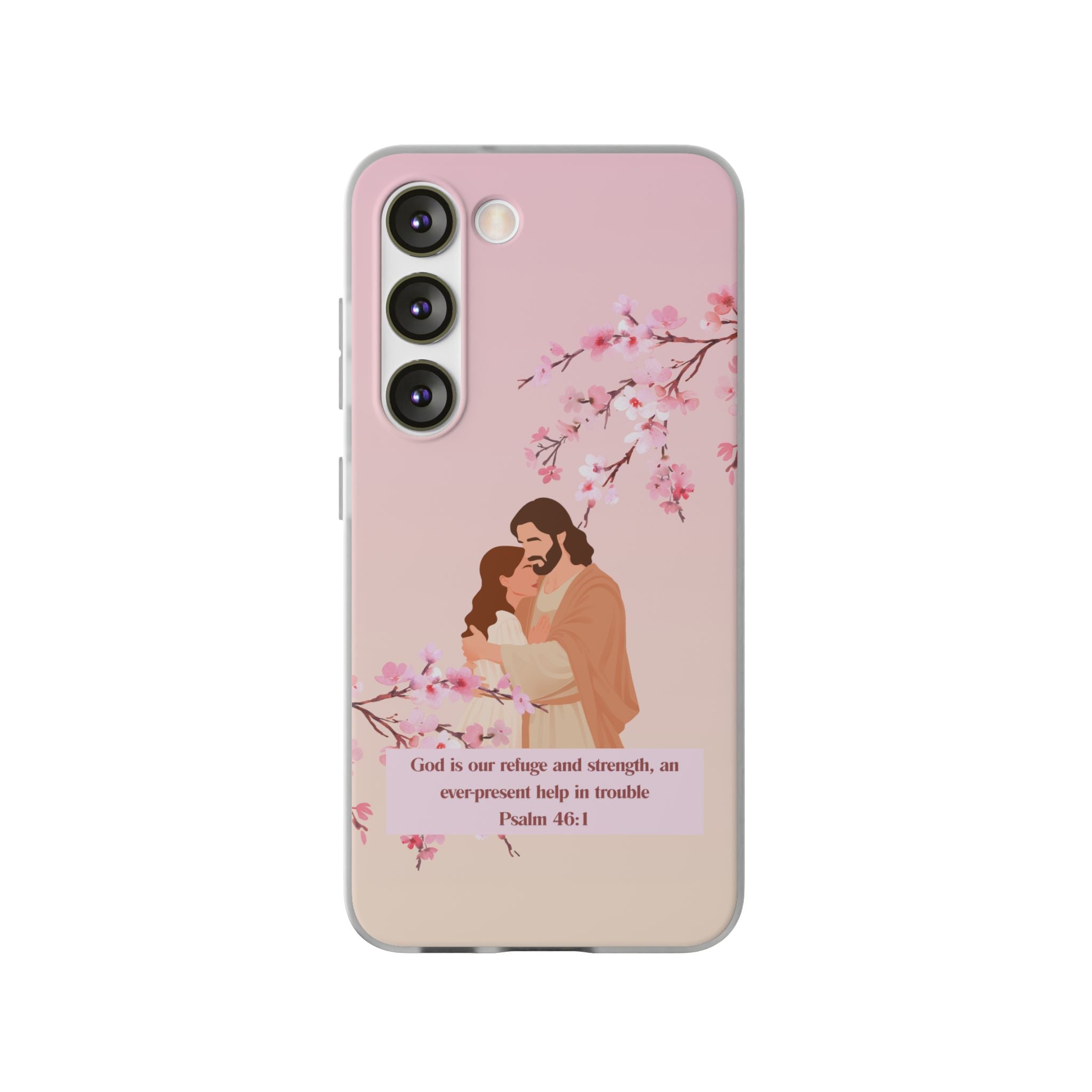 God Is Our Refuge – Psalm 46:1 Cherry Blossom Christian Flexi Phone Case