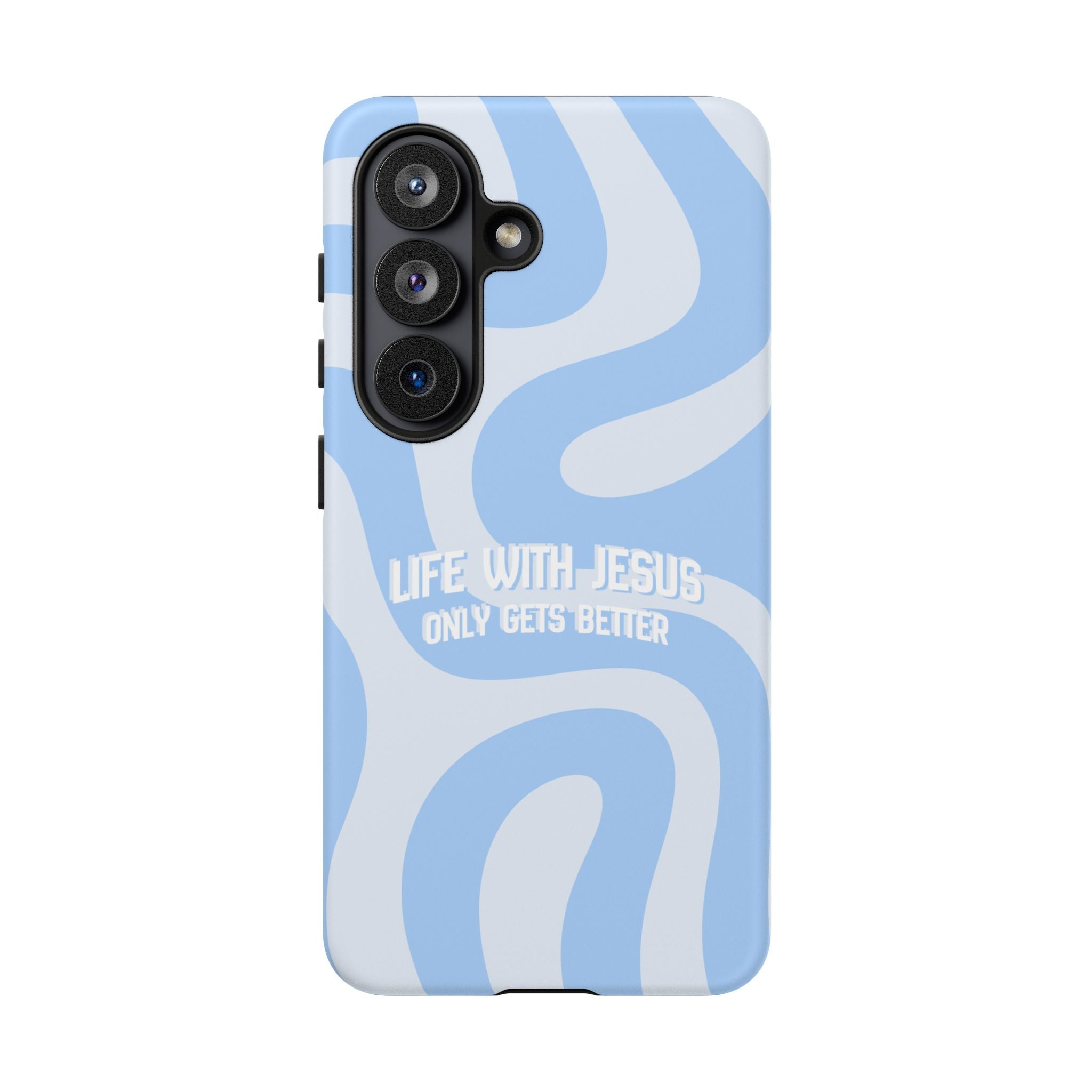 Blue Swirl Phone Case - "Life With Jesus Only Gets Better" Christian iPhone Cover