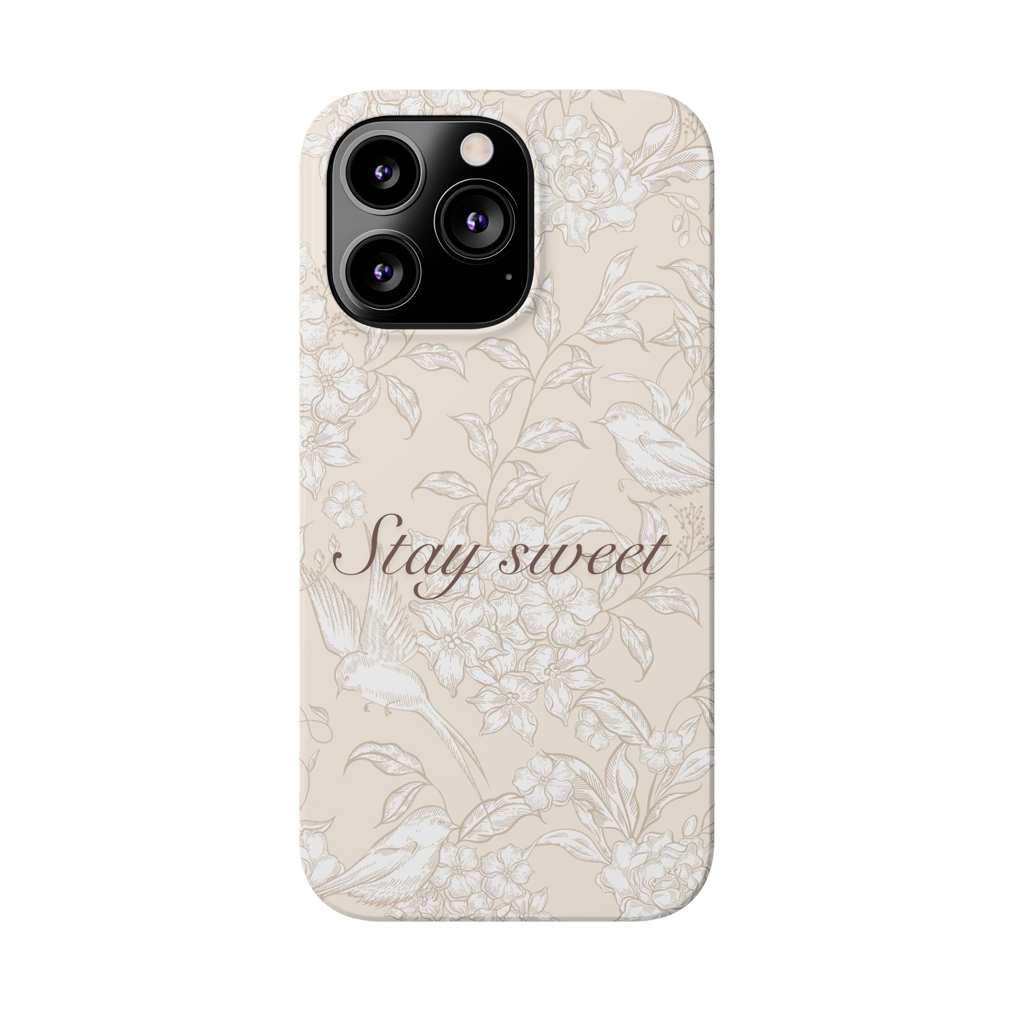Stay Sweet Floral Slim Phone Case — Beige Bird & Blossom Protective Cover