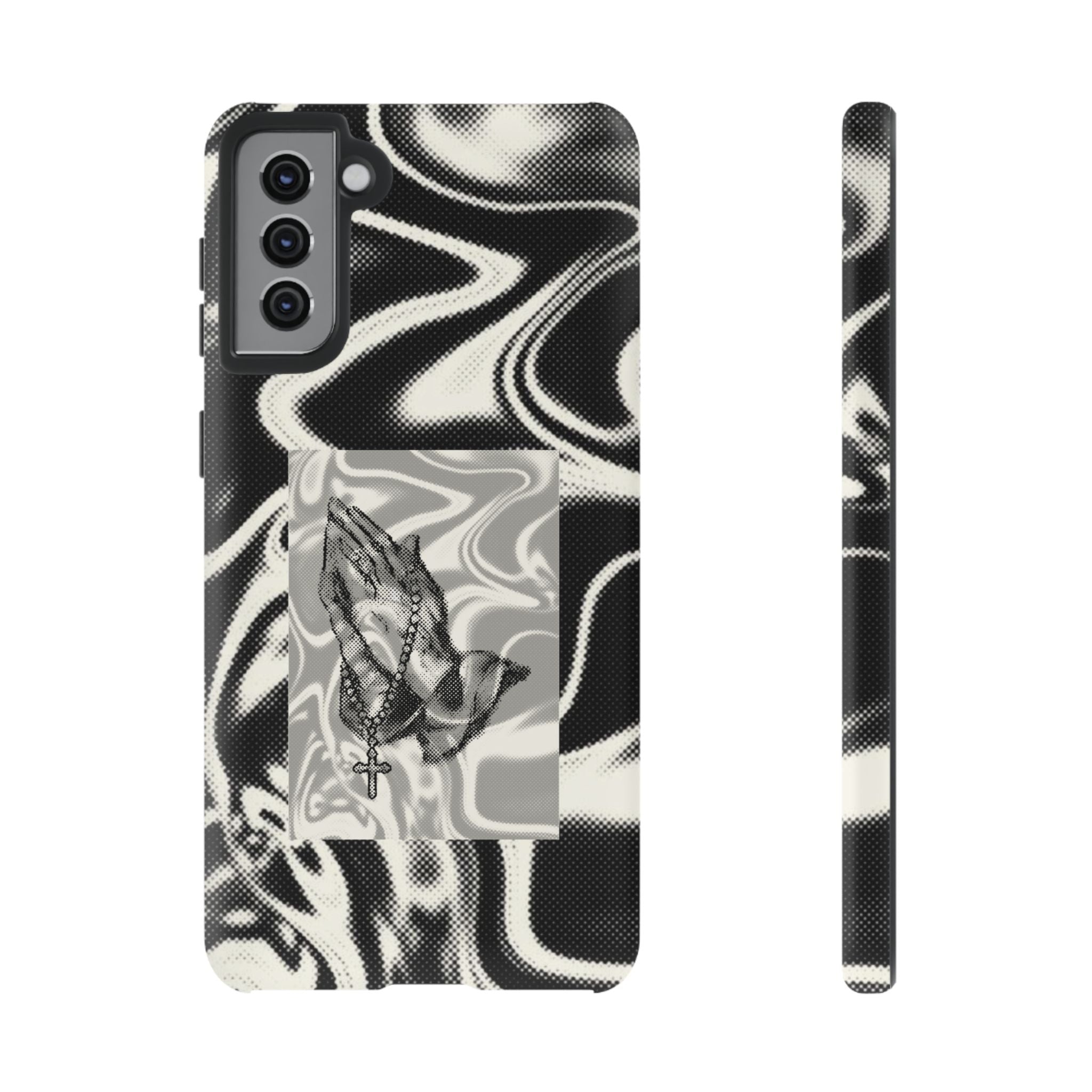 Praying Hands Phone Case – Black White Marble Spiritual Design