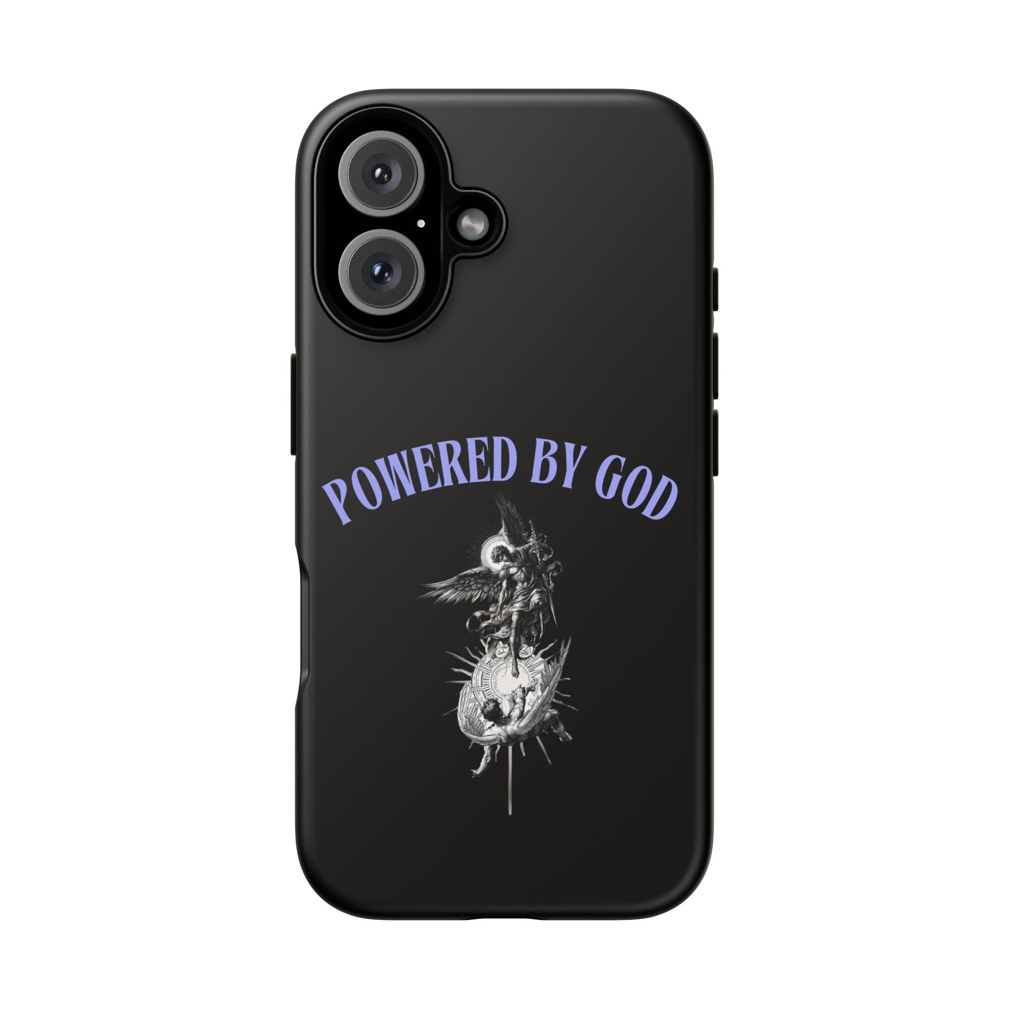 Phone Case — "Powered by God" Black Protective Case with Angelic Skull Design