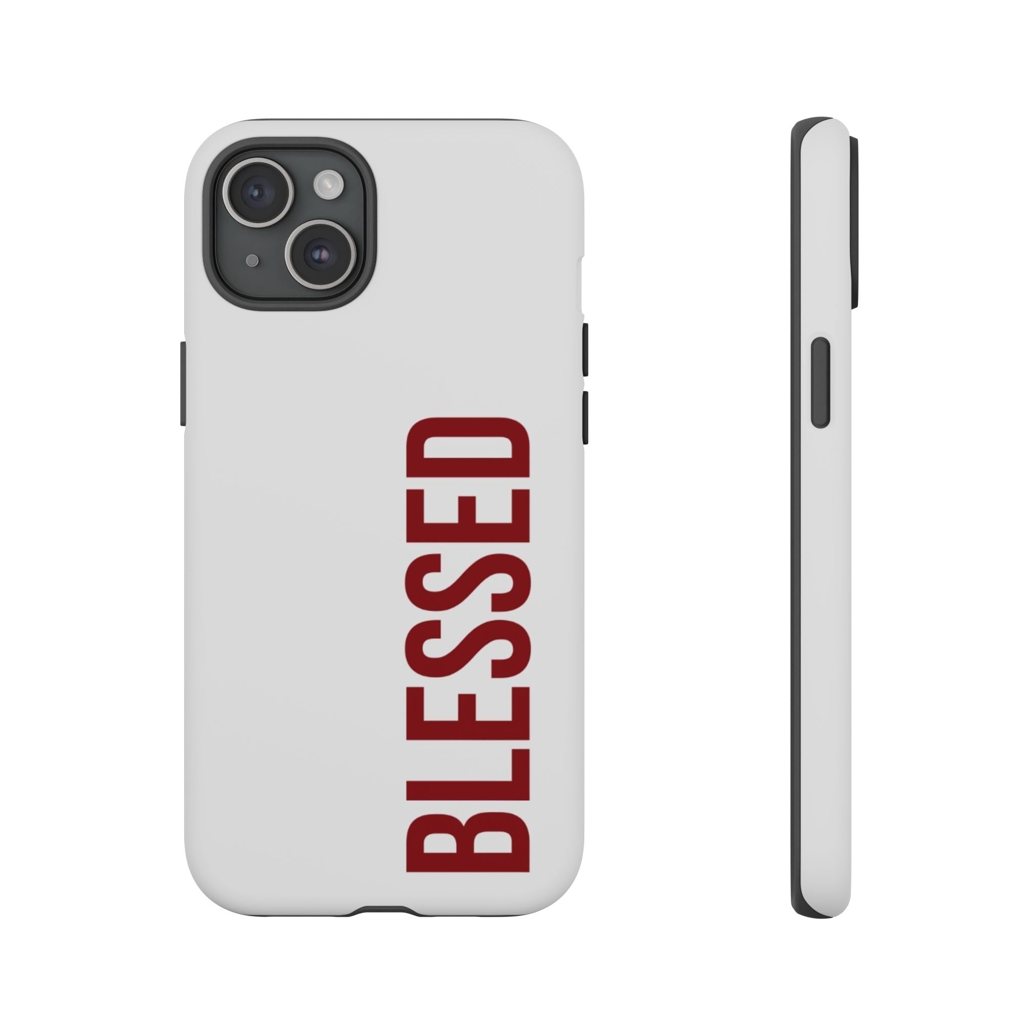 Blessed Vertical Phone Case — Protective Slim iPhone Cover with Red 'BLESSED' Text