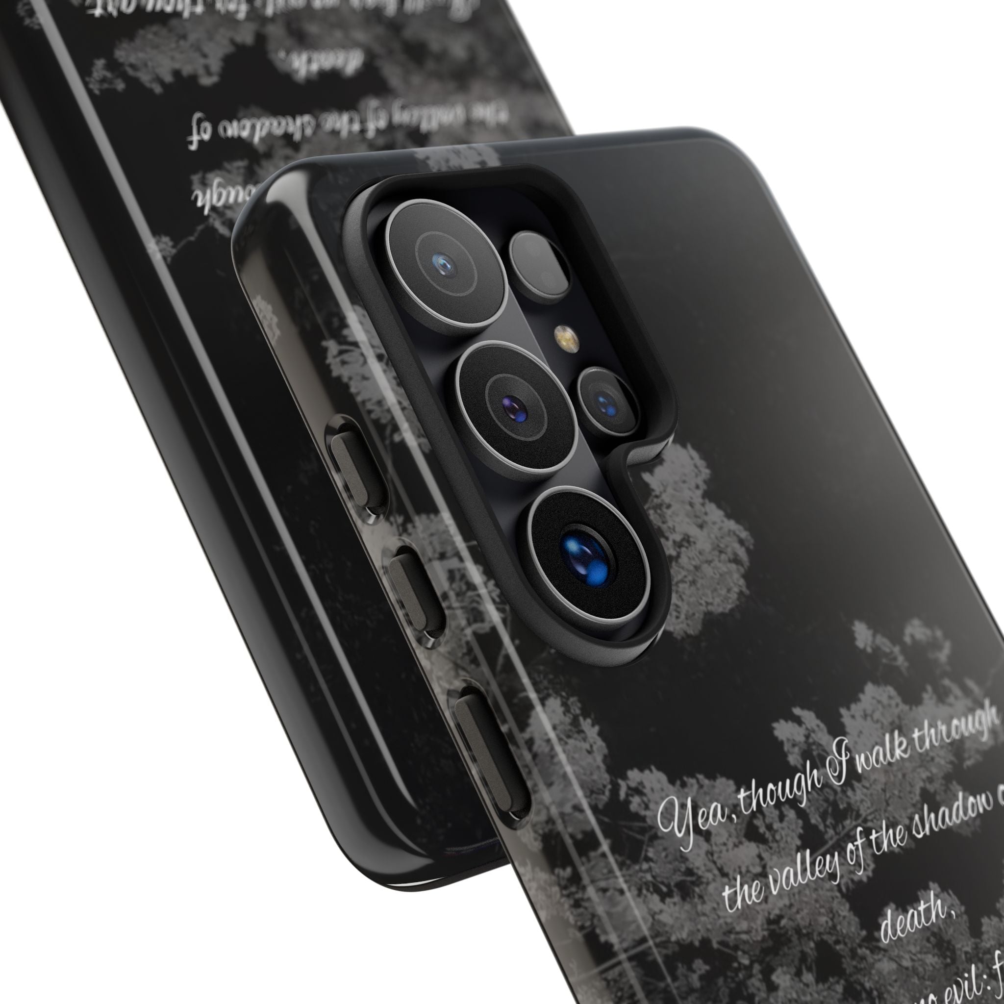 Bible Verse Phone Case — Psalm 23:4 Comfort Black Protective Cover