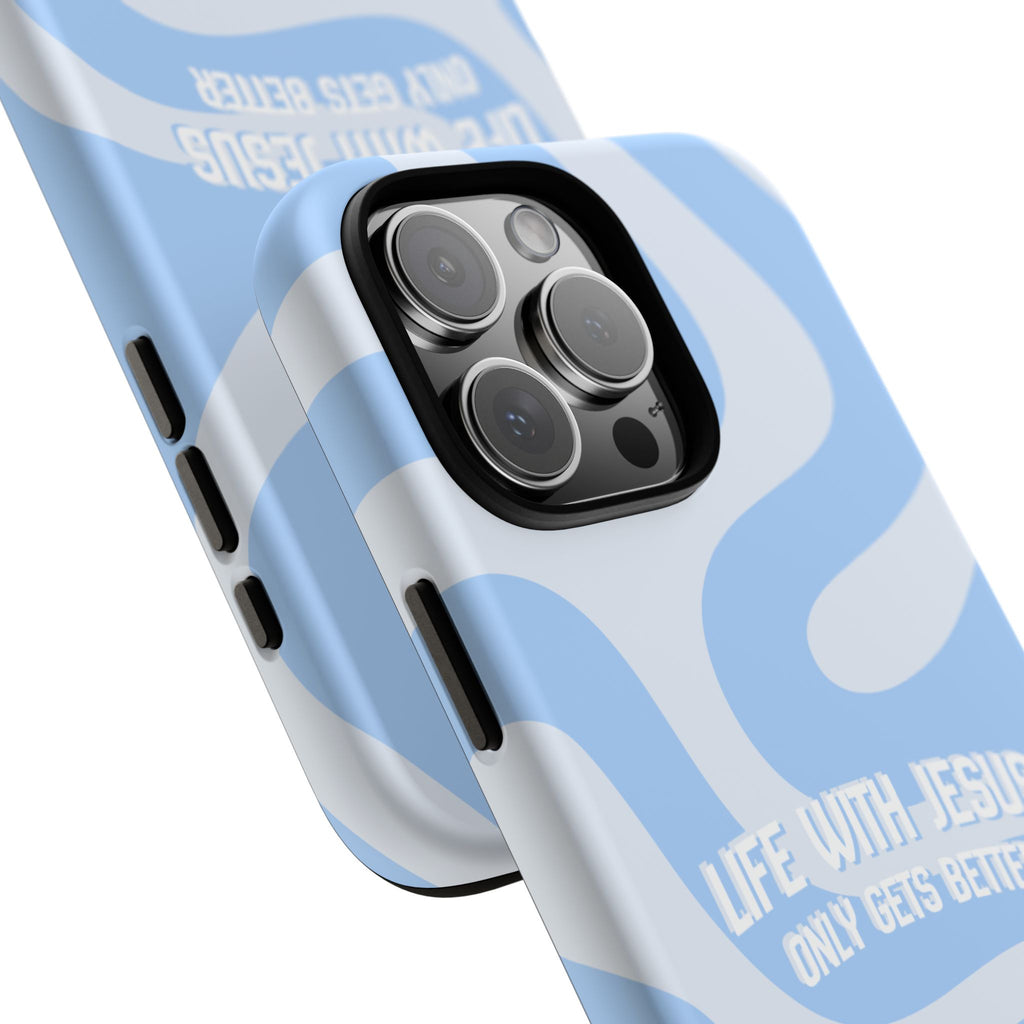 Blue Swirl Phone Case - "Life With Jesus Only Gets Better" Christian iPhone Cover