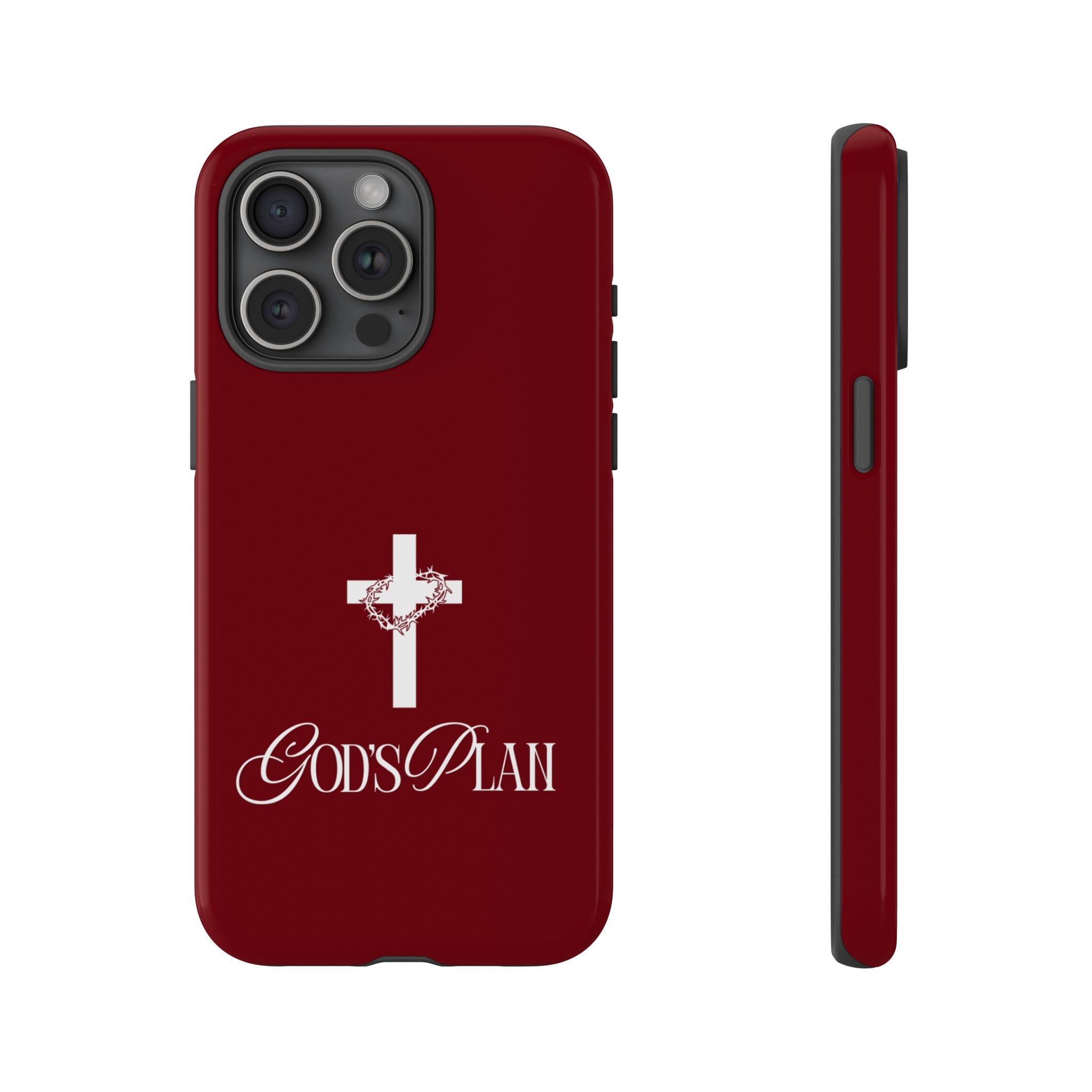 God's Plan — Christian Tough Phone Case | Cross Faith Burgundy Cover