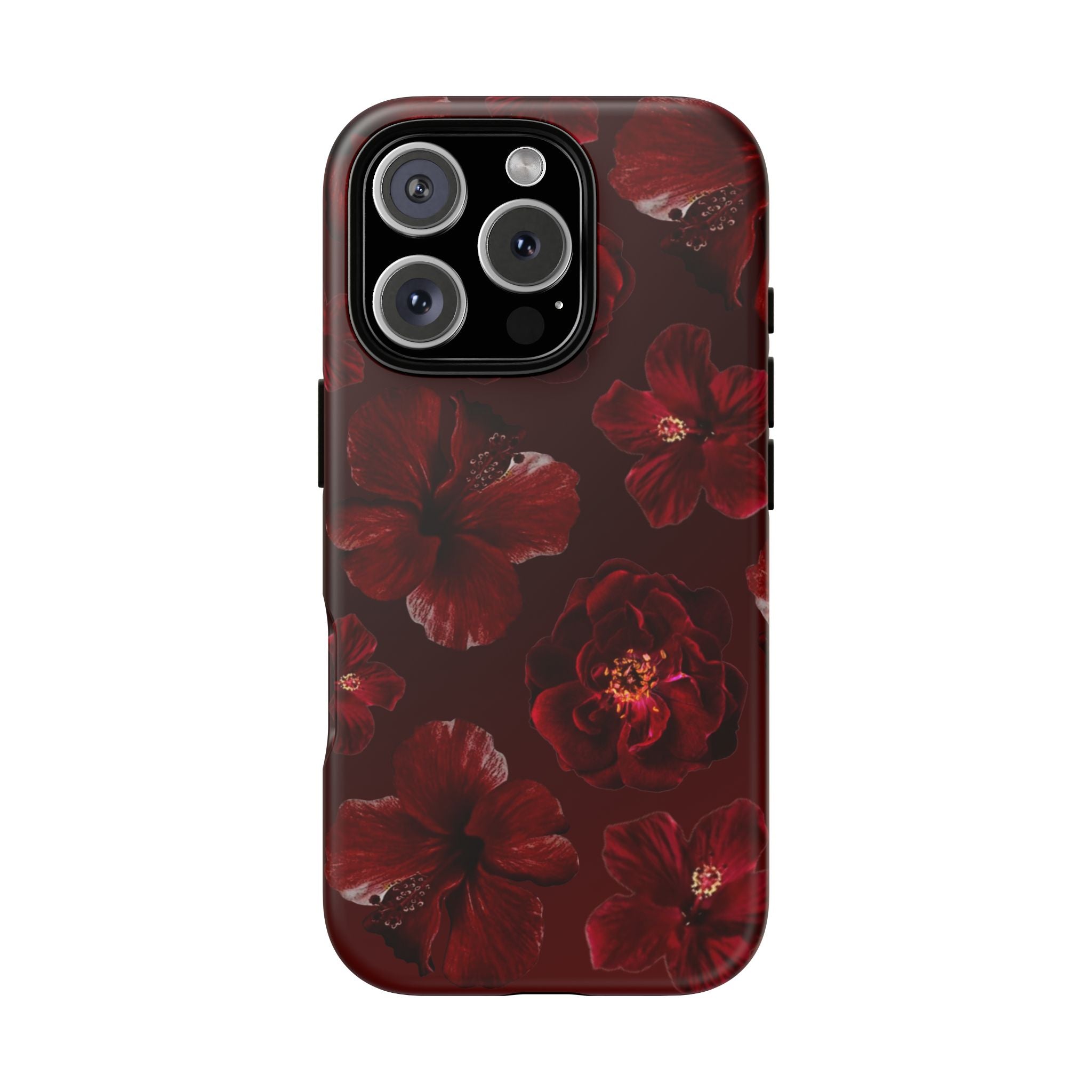 Dark Red Floral Phone Case – Protective Tough Case with Burgundy Roses