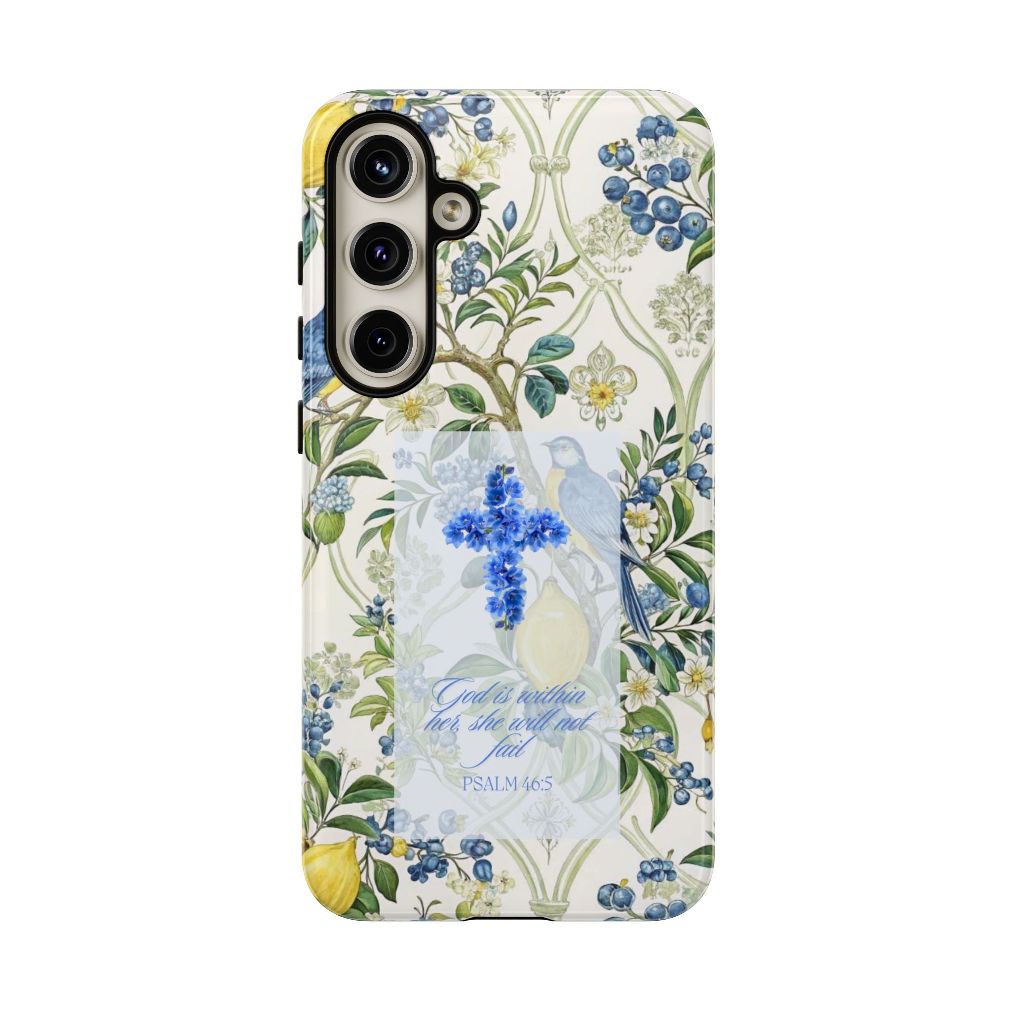 Floral Cross Tough Phone Case — Psalms Blessing Protective Cover