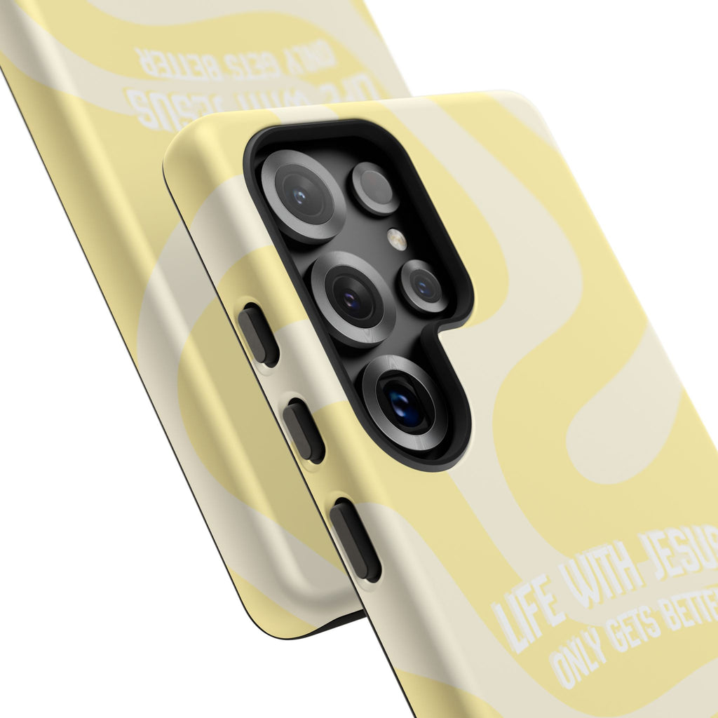 Yellow Swirl Phone Case - "Life With Jesus Only Gets Better" Christian iPhone Cover Tough Case