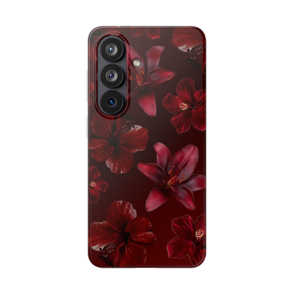 Red Floral Flexi Phone Case – Dark Burgundy Lily Pattern