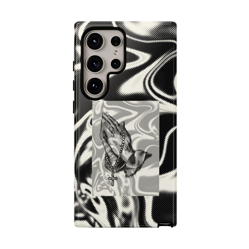 Praying Hands Phone Case – Black White Marble Spiritual Design