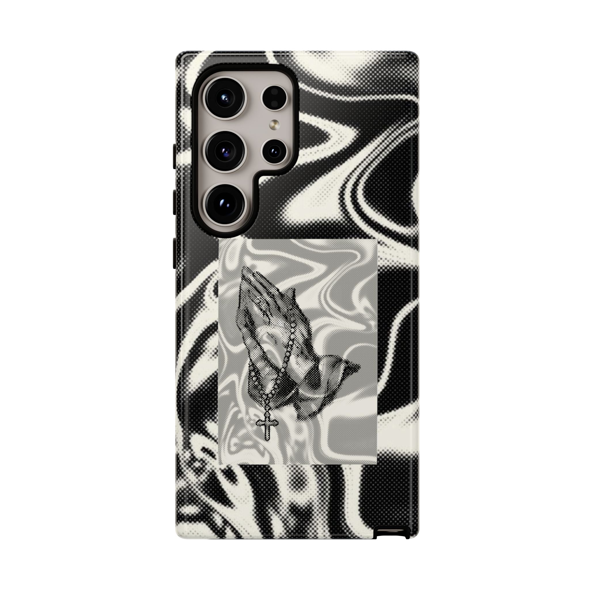 Praying Hands Phone Case – Black White Marble Spiritual Design