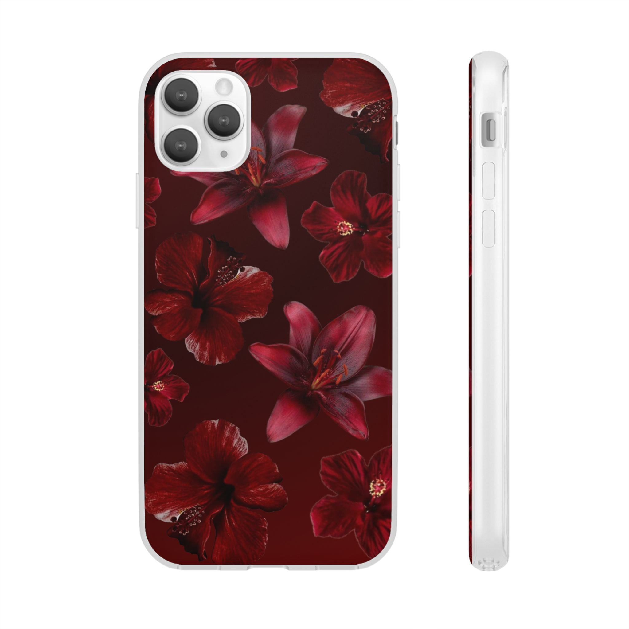 Red Floral Flexi Phone Case – Dark Burgundy Lily Pattern