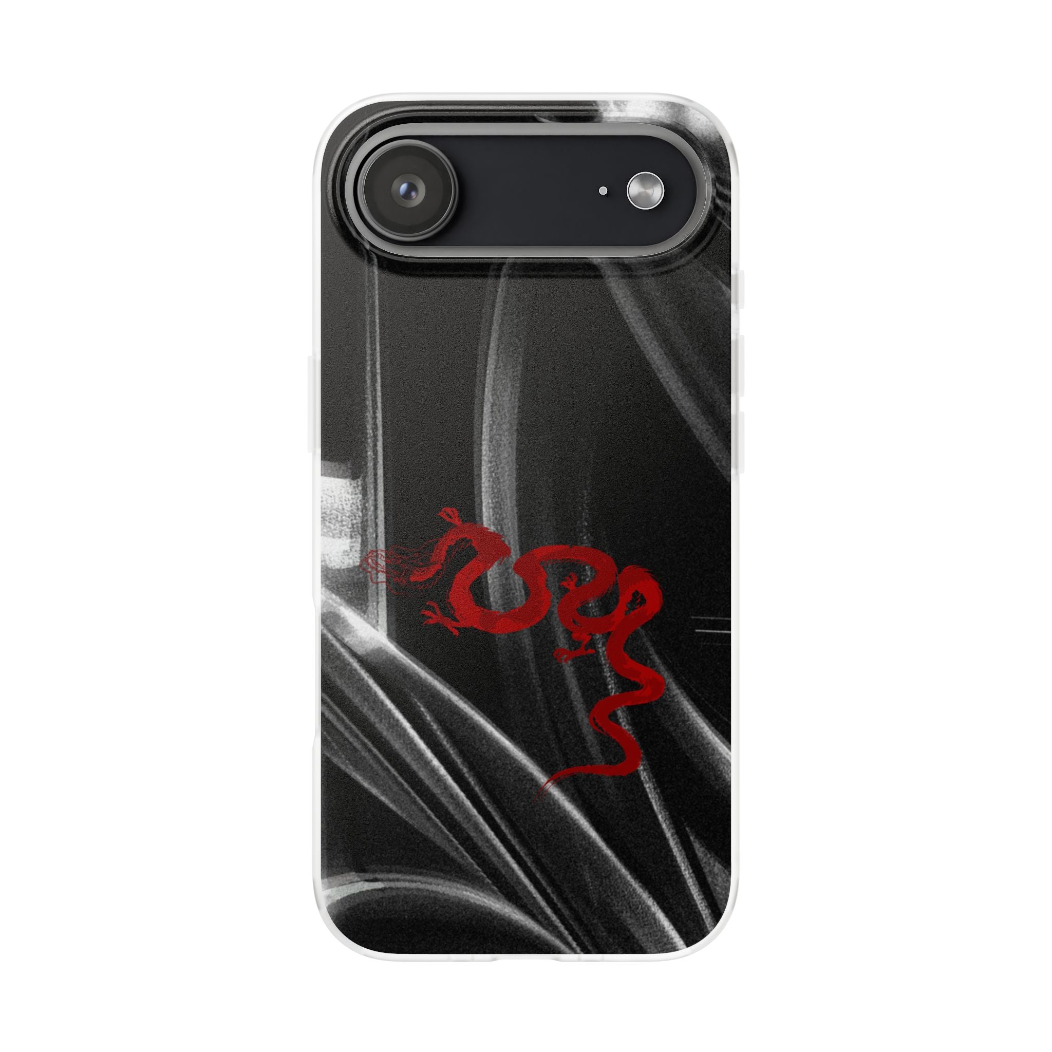 Flexi Phone Case — Black Smoke Background with Red Dragon