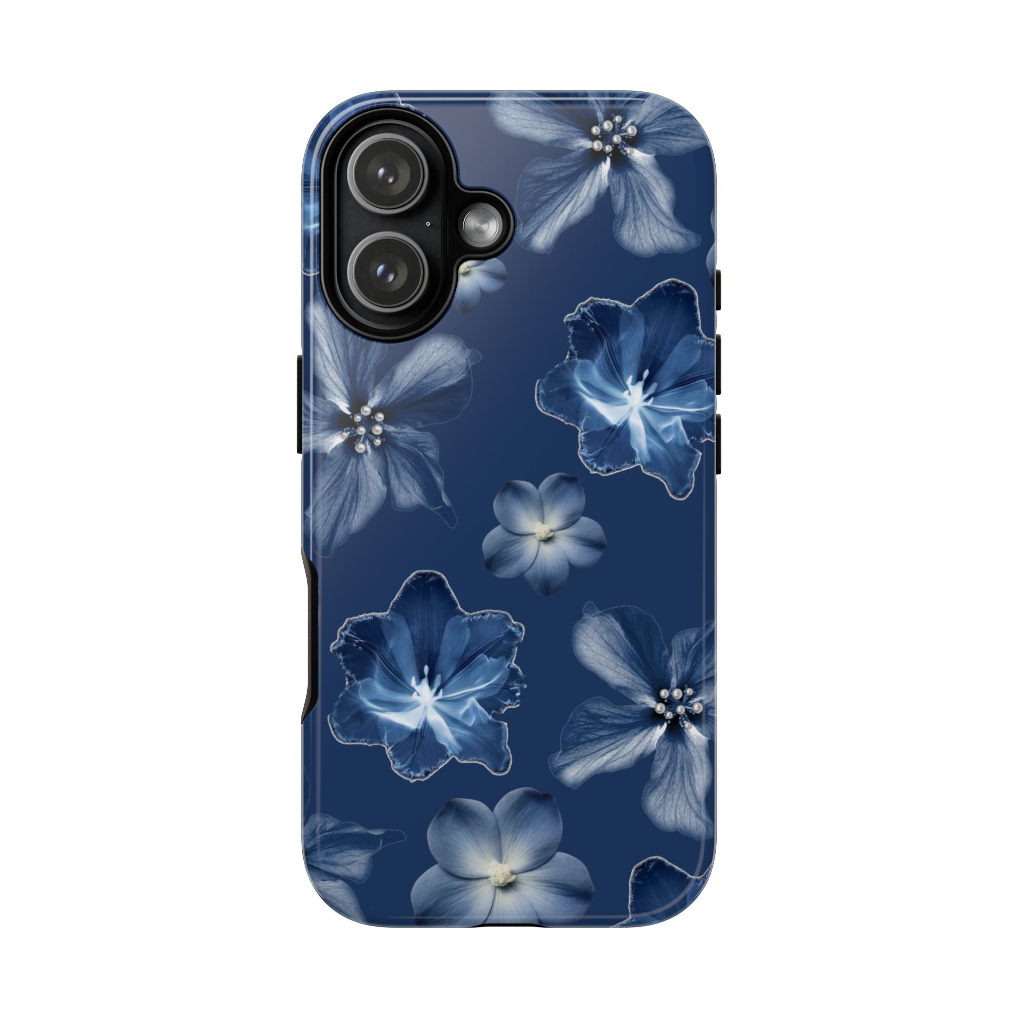 Navy Floral Tough Phone Case — Blue Bloom Protective Cover
