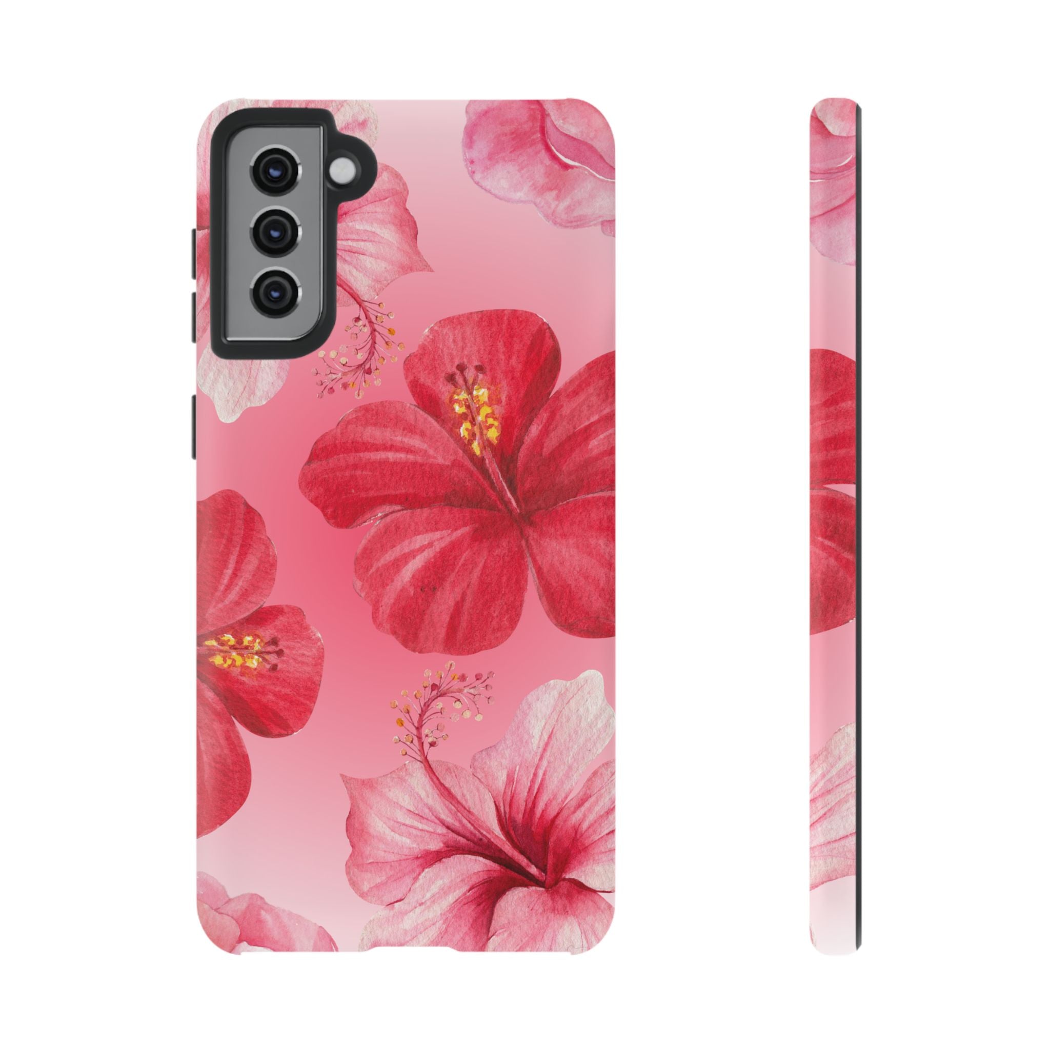 Hibiscus Pink Tough Phone Case — Floral Tropical Protective Cover