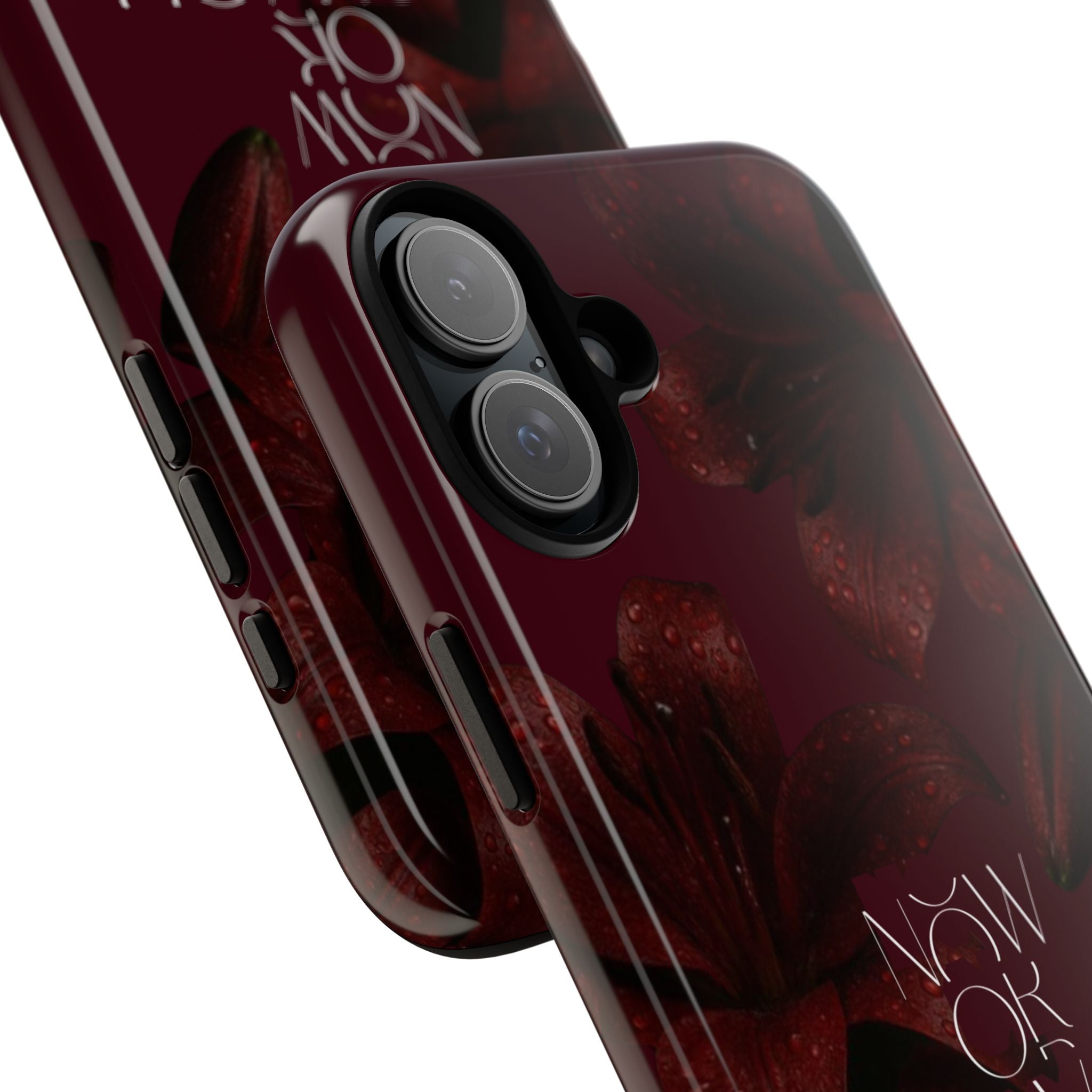 Tough Cases – Burgundy Floral “Now or Never” Protective Phone Case