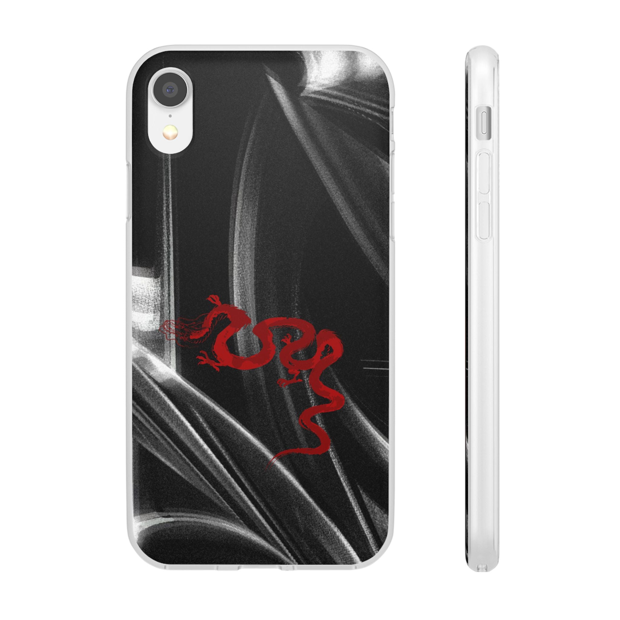 Flexi Phone Case — Black Smoke Background with Red Dragon