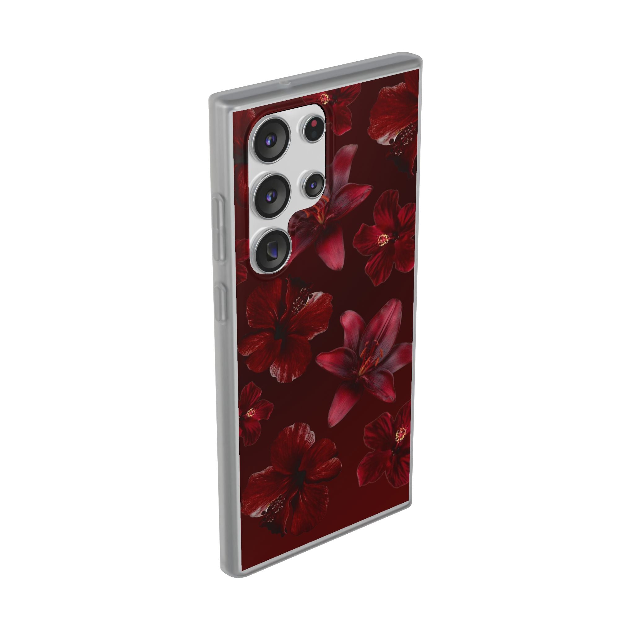 Red Floral Flexi Phone Case – Dark Burgundy Lily Pattern
