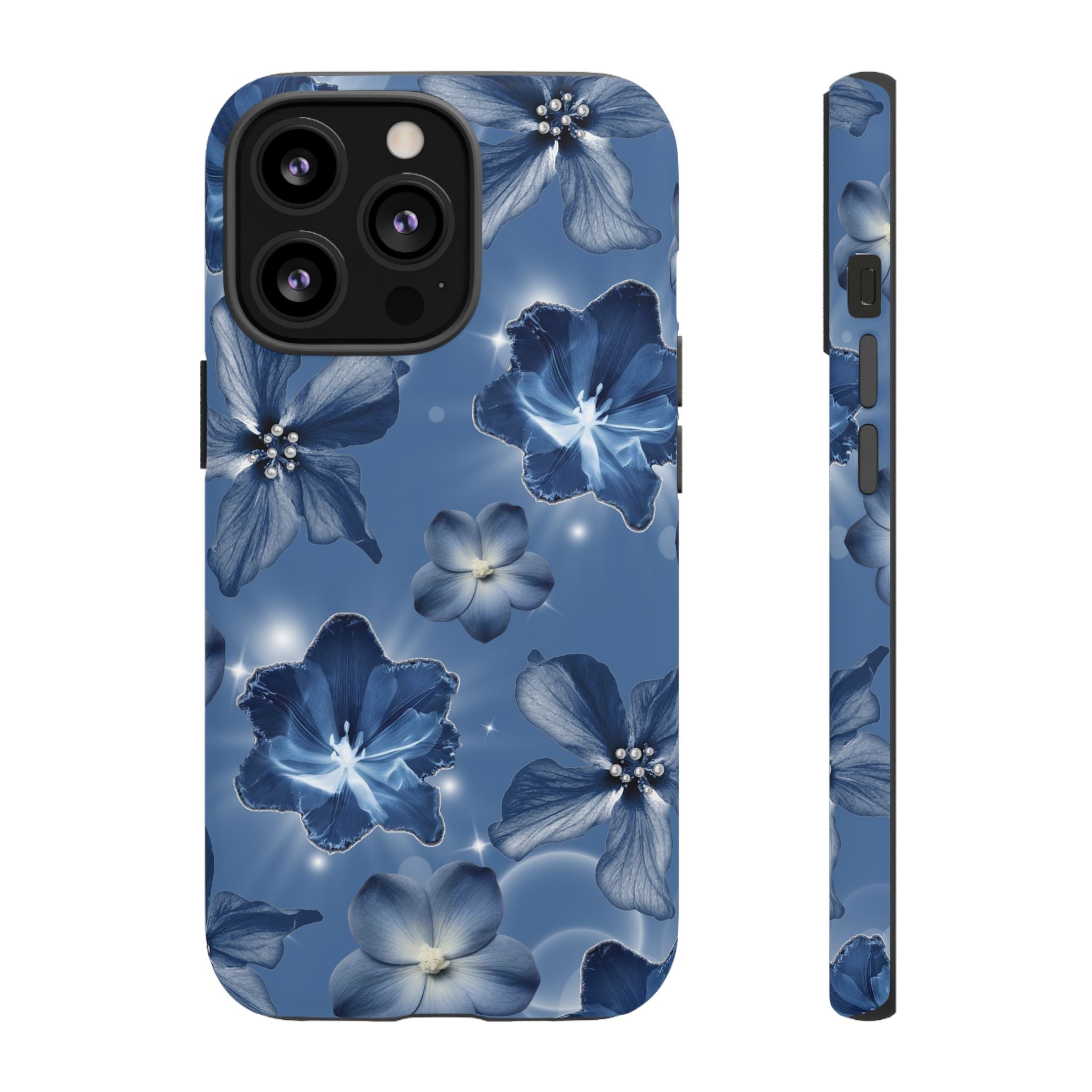 Blue Floral Tough Phone Case — Protective Blossom Design