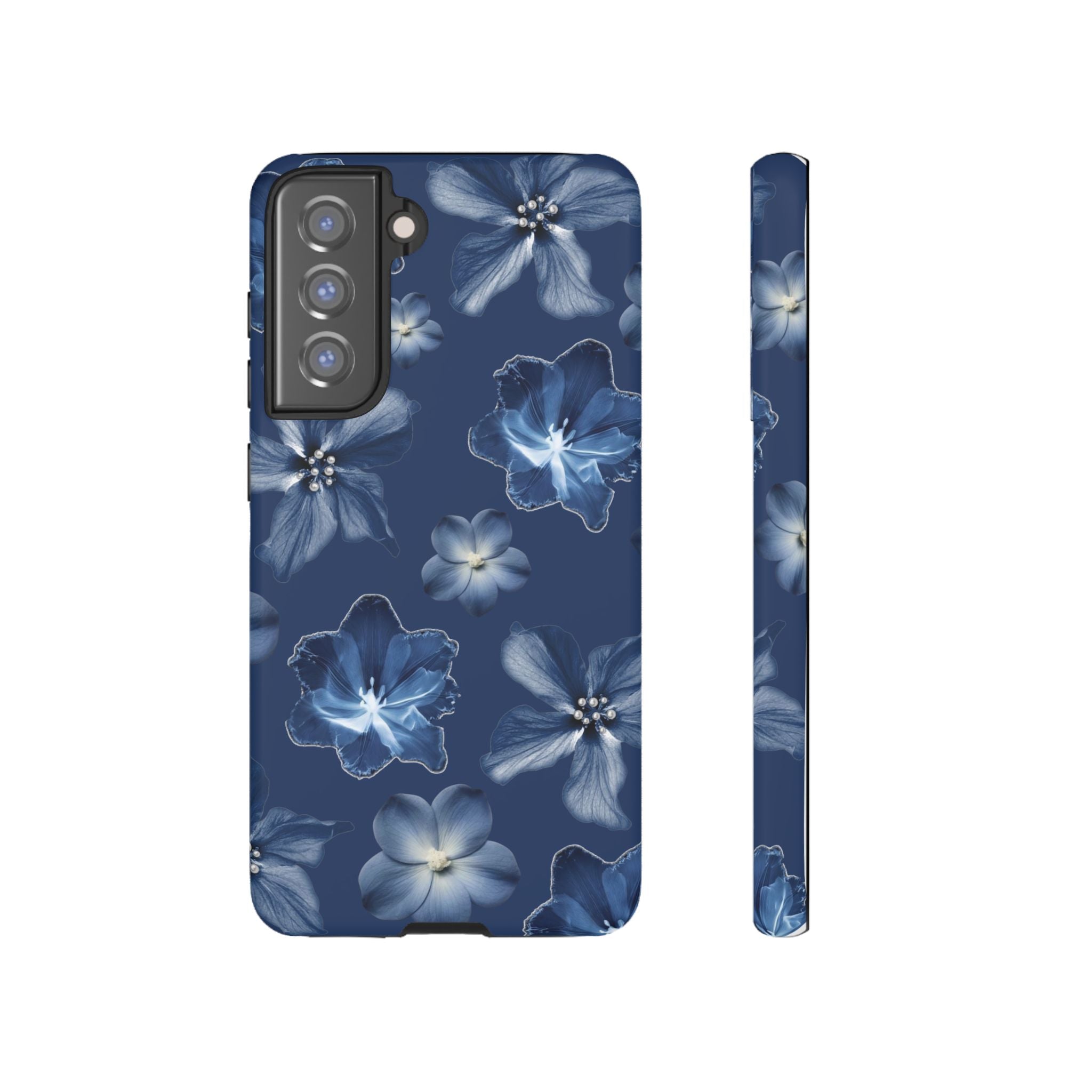Navy Floral Tough Phone Case — Blue Bloom Protective Cover