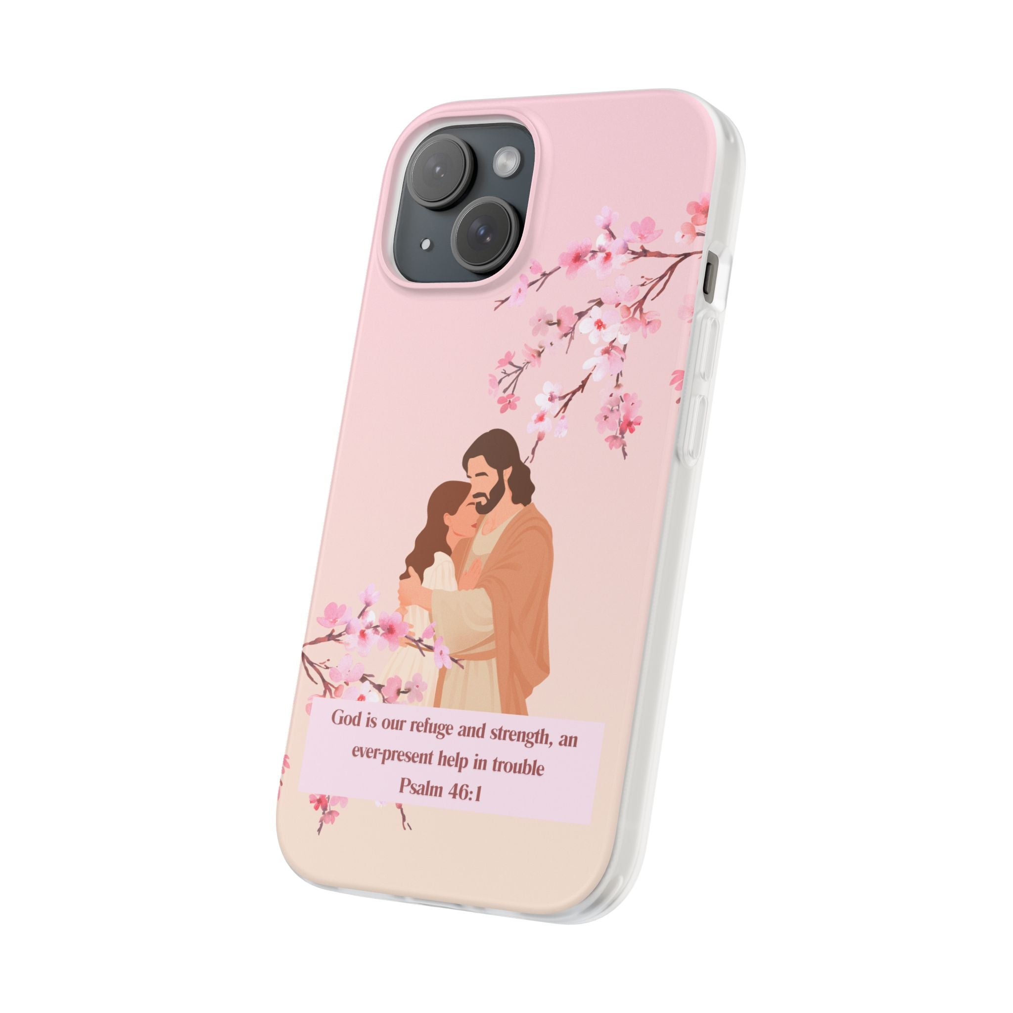 God Is Our Refuge – Psalm 46:1 Cherry Blossom Christian Flexi Phone Case